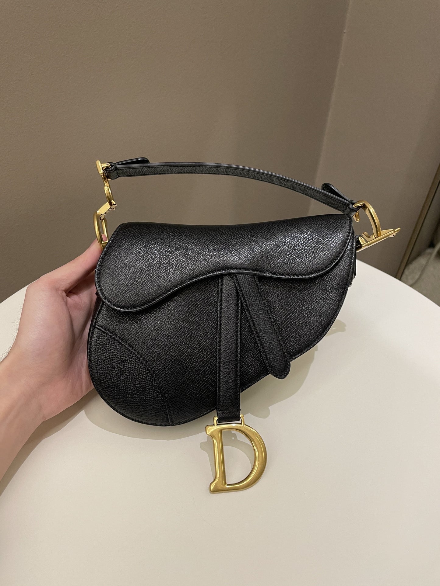 Dior Mini Saddle Bag Black Grained Leather