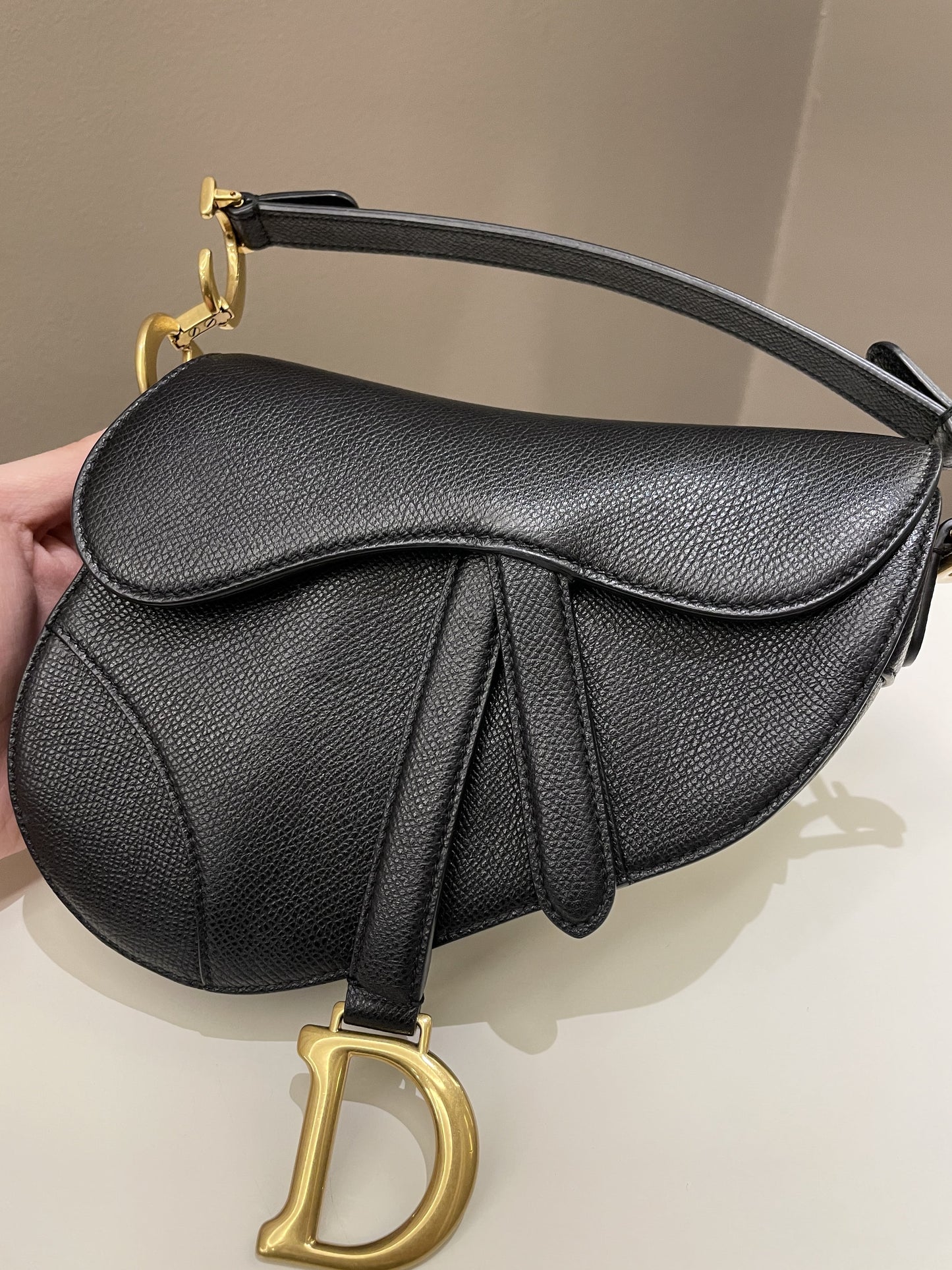 Dior Mini Saddle Bag Black Grained Leather