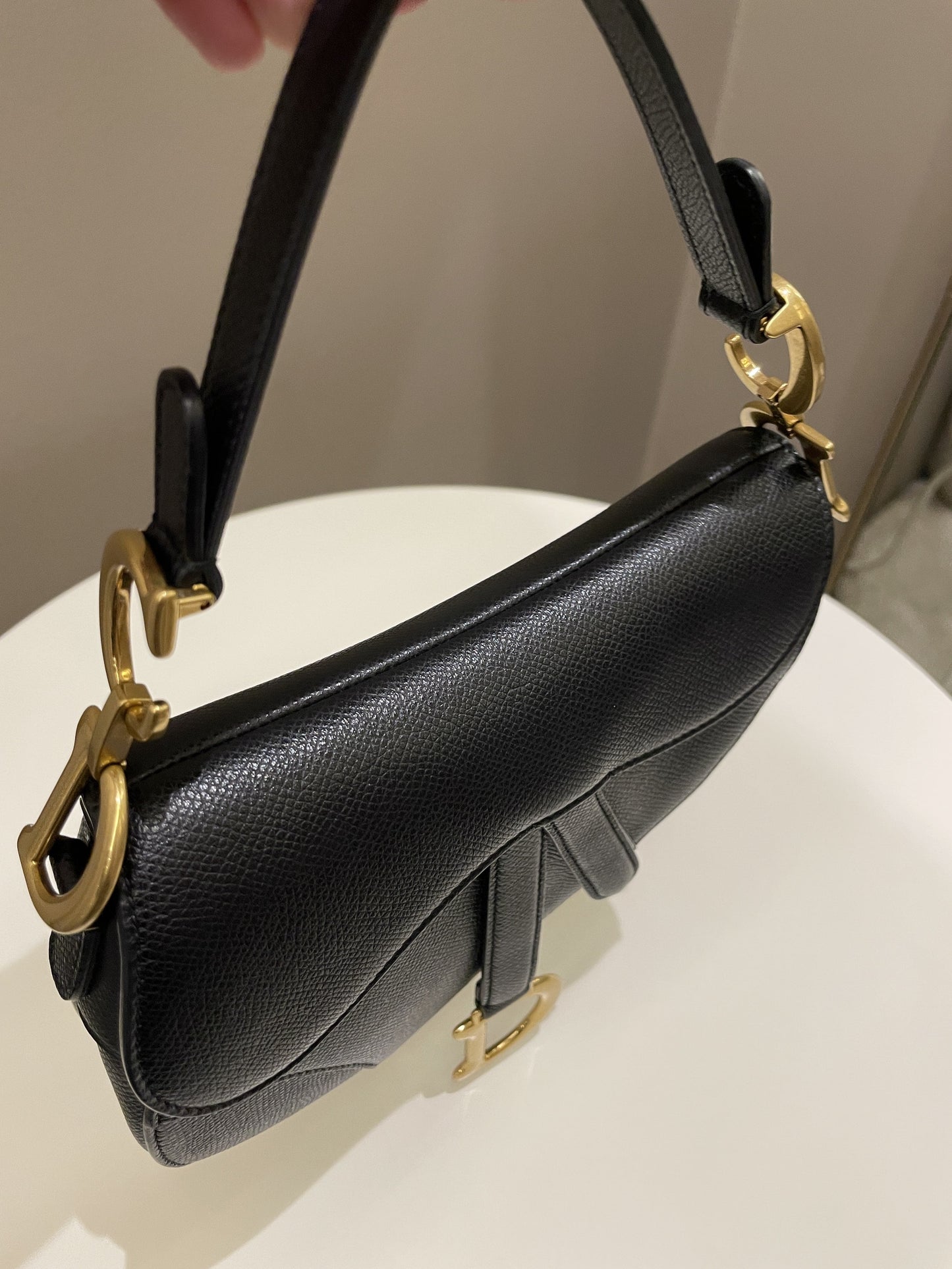 Dior Mini Saddle Bag Black Grained Leather