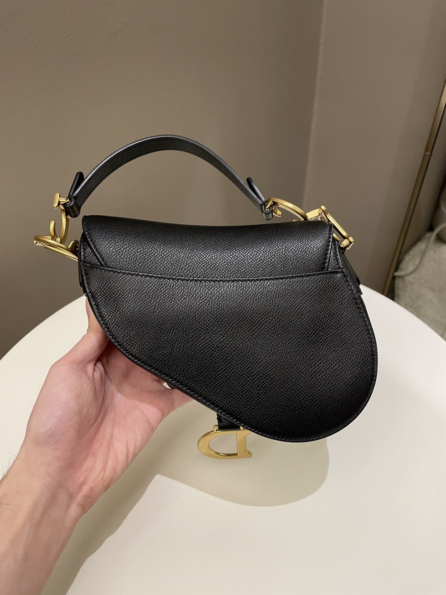 Dior Mini Saddle Bag Black Grained Leather