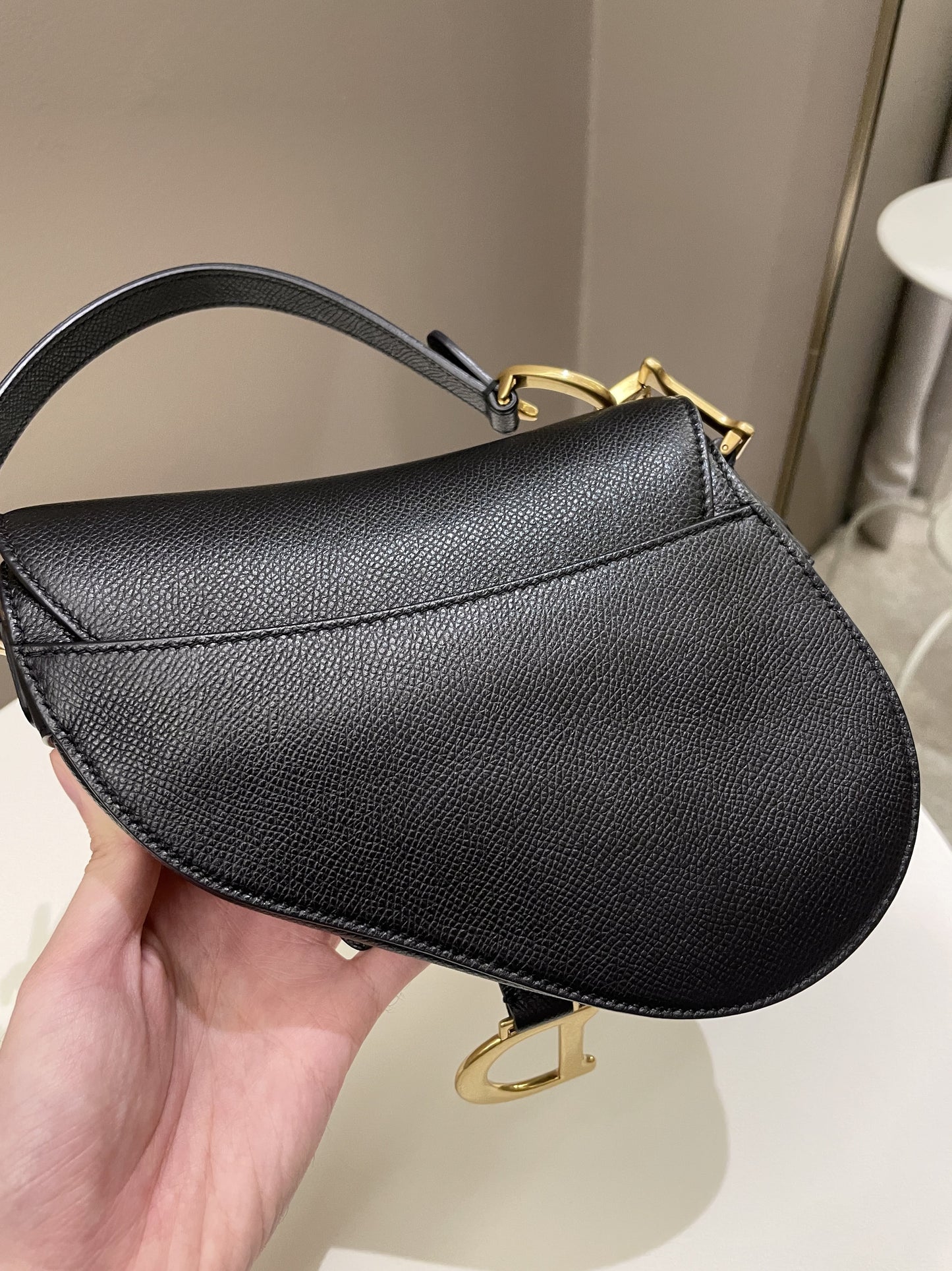 Dior Mini Saddle Bag Black Grained Leather