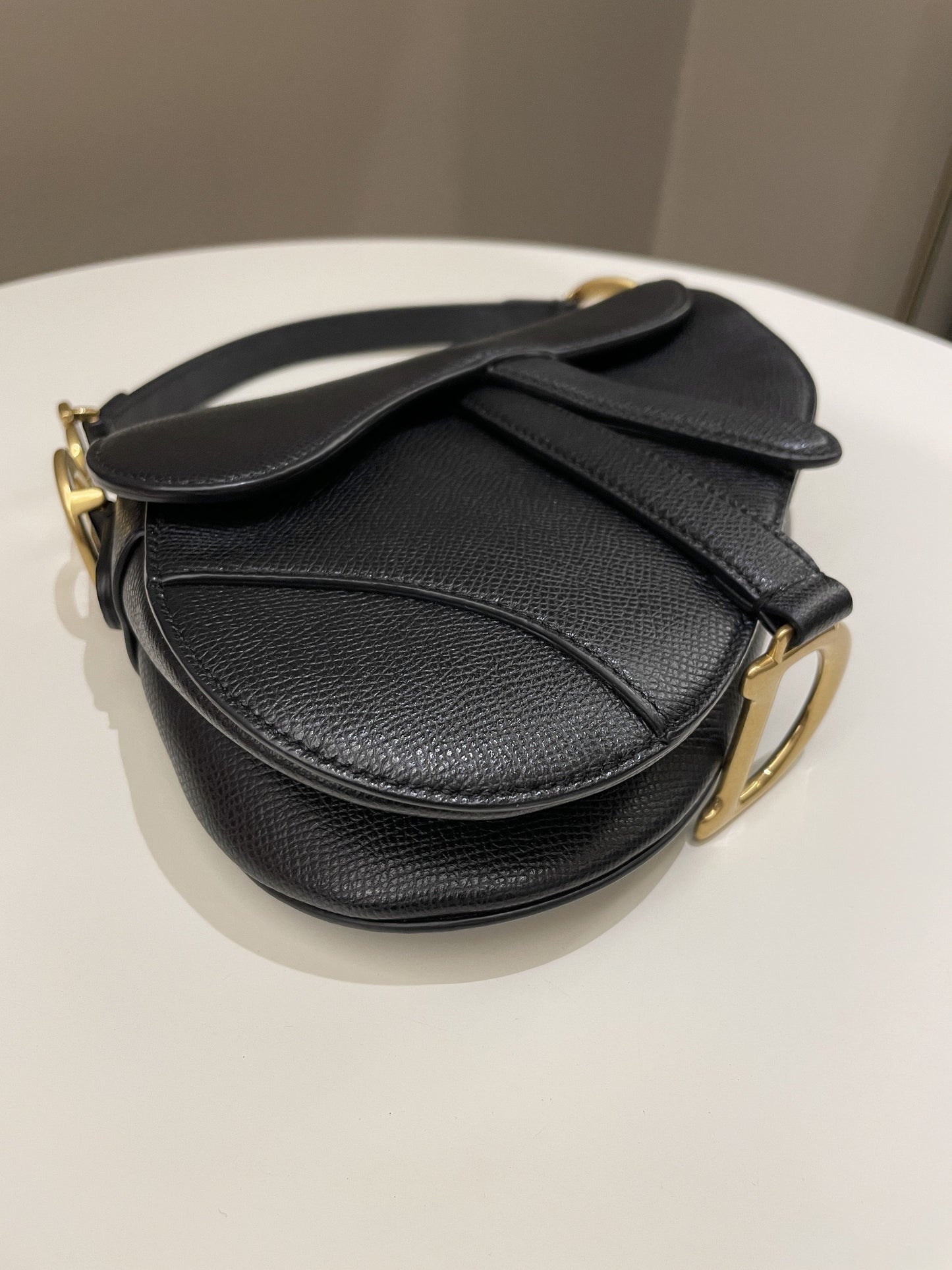 Dior Mini Saddle Bag Black Grained Leather