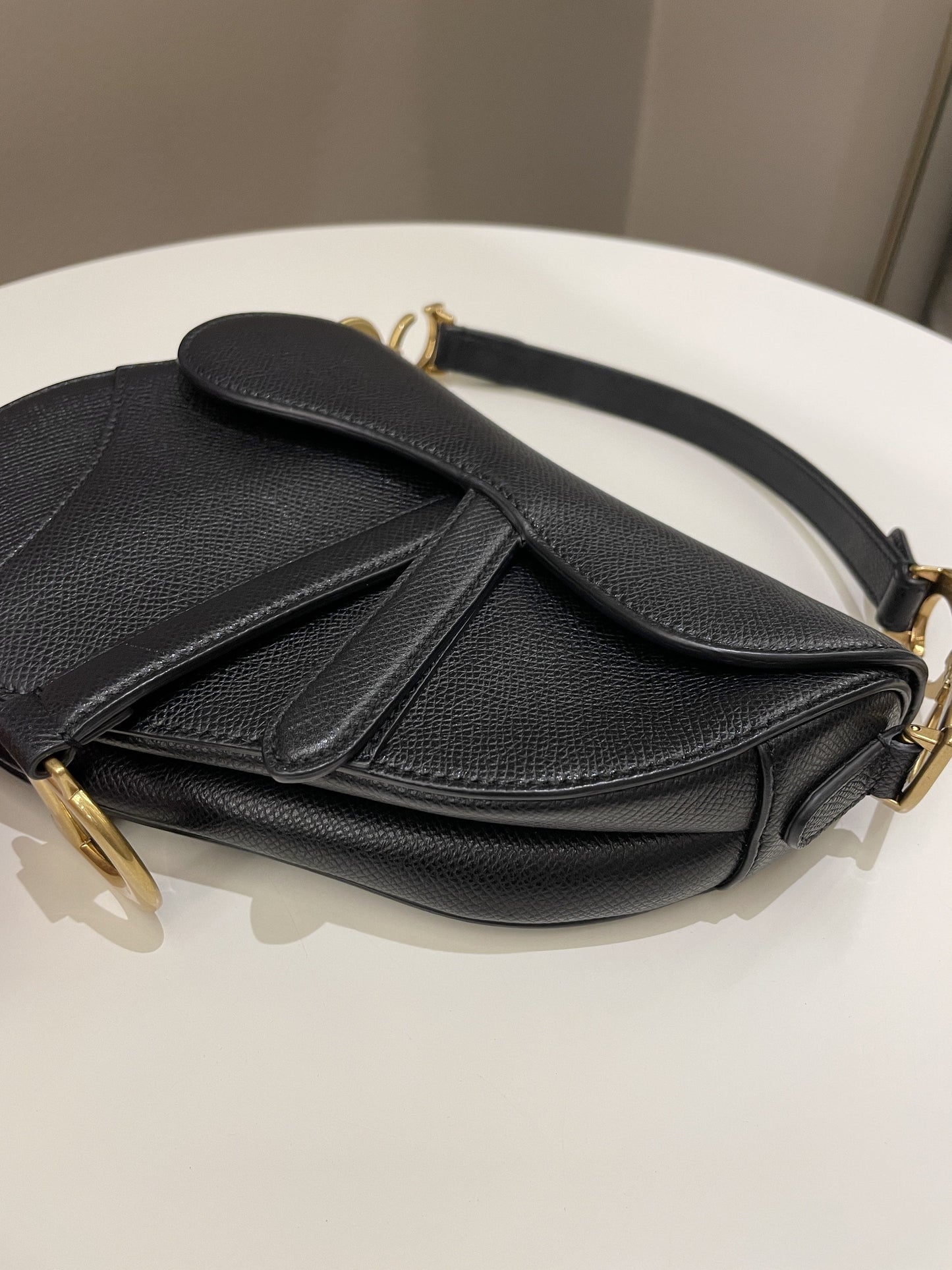 Dior Mini Saddle Bag Black Grained Leather