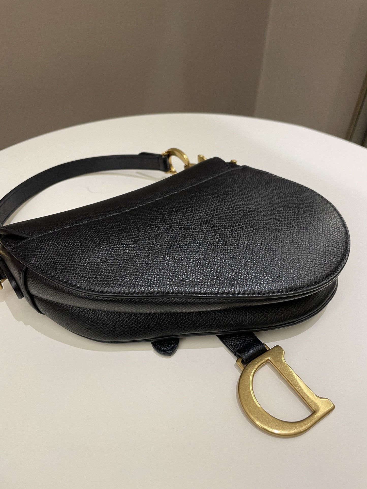 Dior Mini Saddle Bag Black Grained Leather