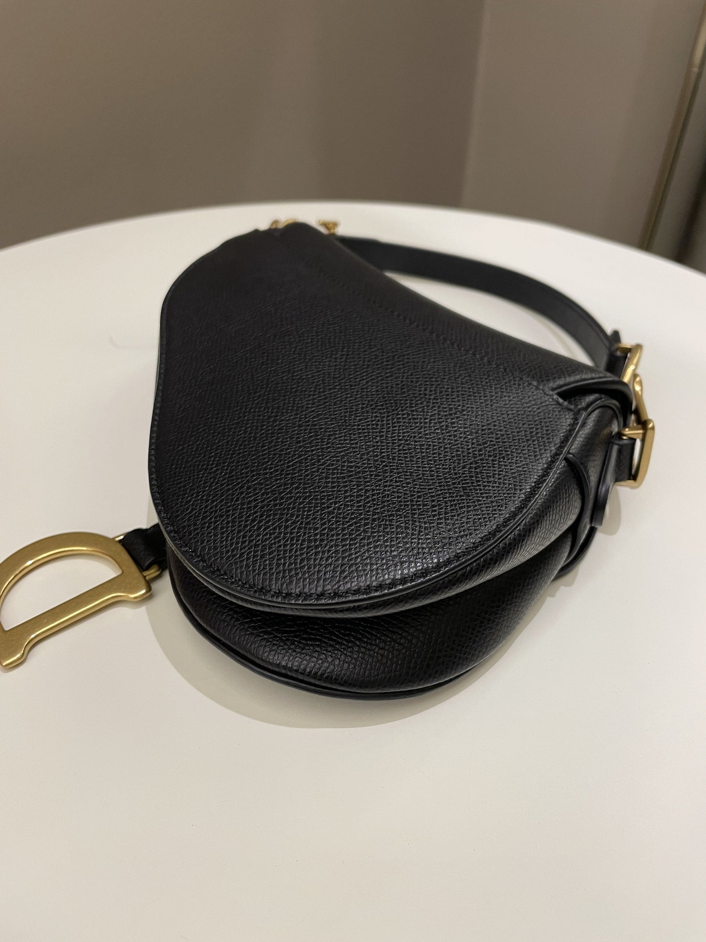 Dior Mini Saddle Bag Black Grained Leather