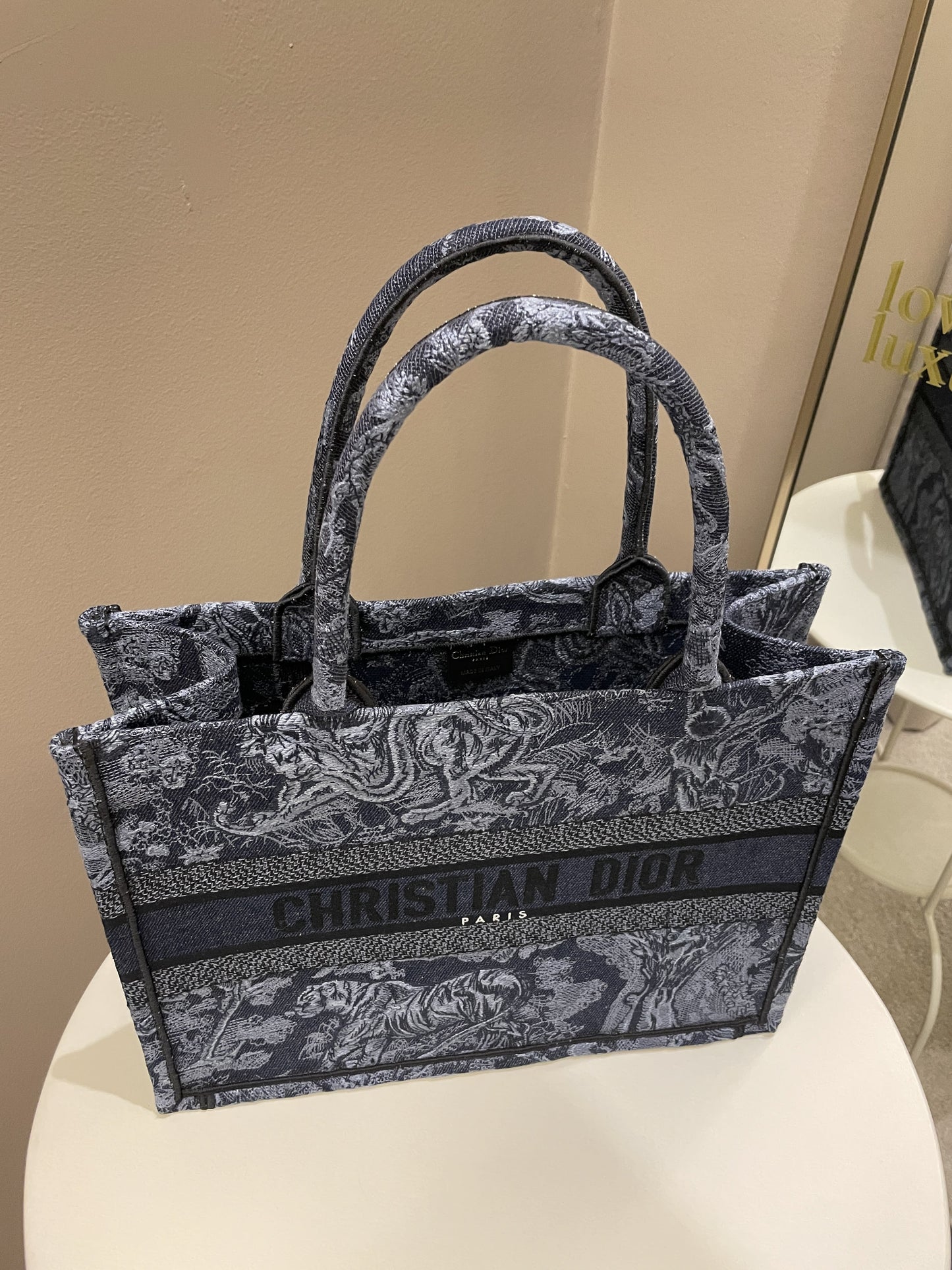 Dior Toile de Jouy Reverse Book Tote Stole Blue / Embroidery