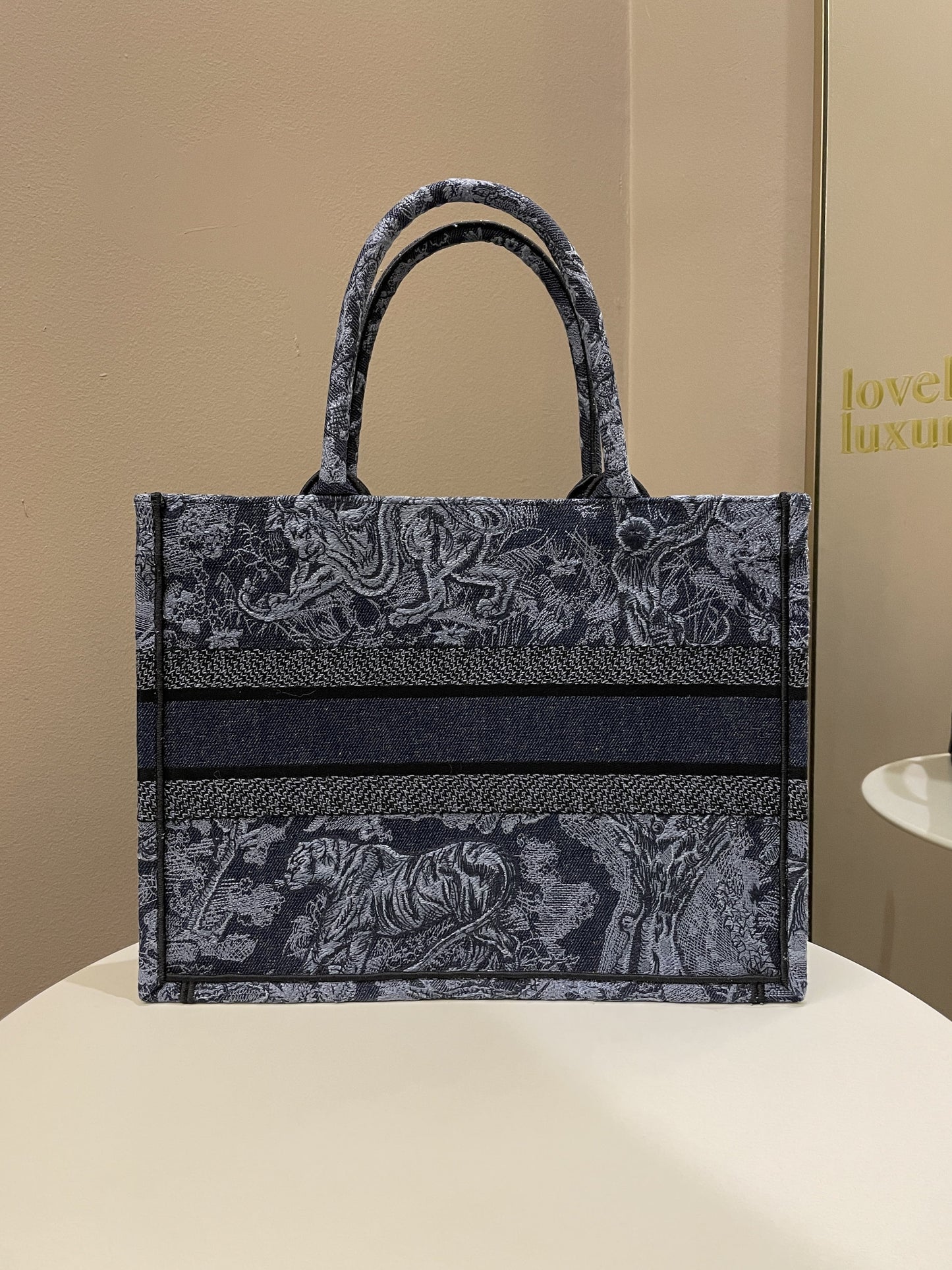 Dior Toile de Jouy Reverse Book Tote Stole Blue / Embroidery