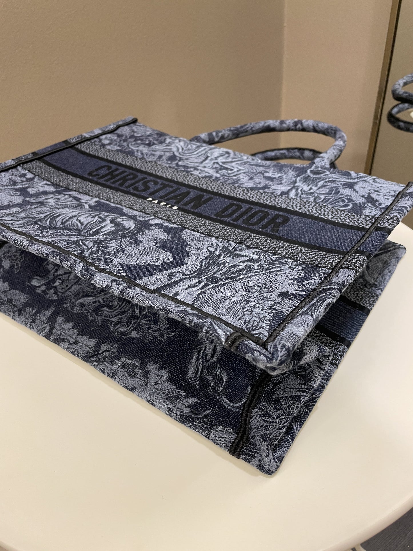 Dior Toile de Jouy Reverse Book Tote Stole Blue / Embroidery