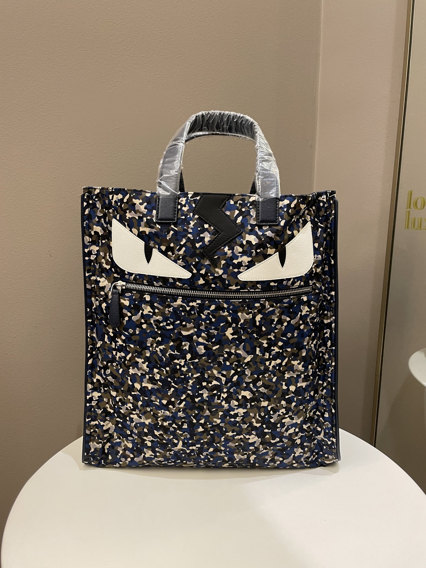 Fendi Printed Monster Tote Bag Navy Nylon