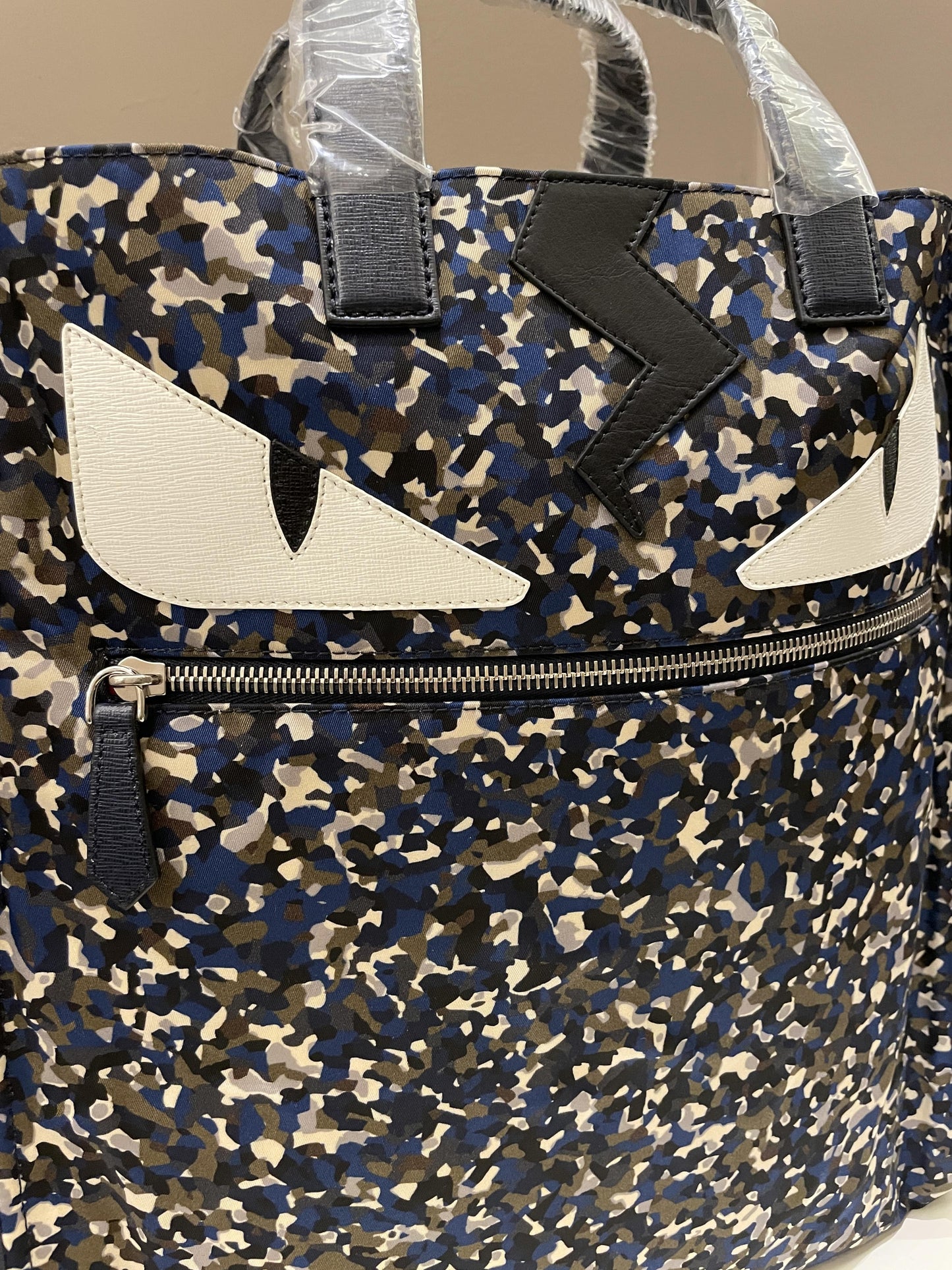 Fendi Printed Monster Tote Bag Navy Nylon