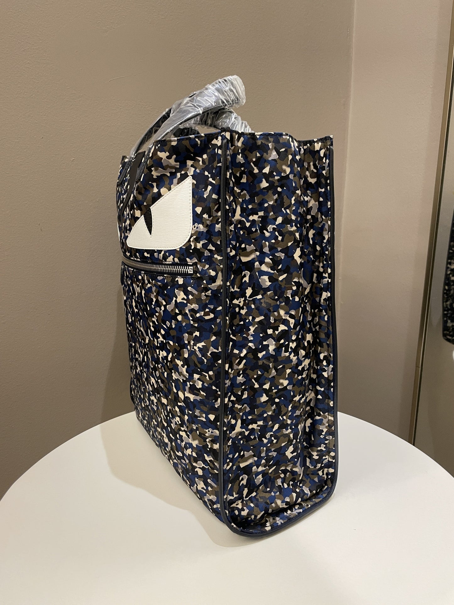 Fendi Printed Monster Tote Bag Navy Nylon