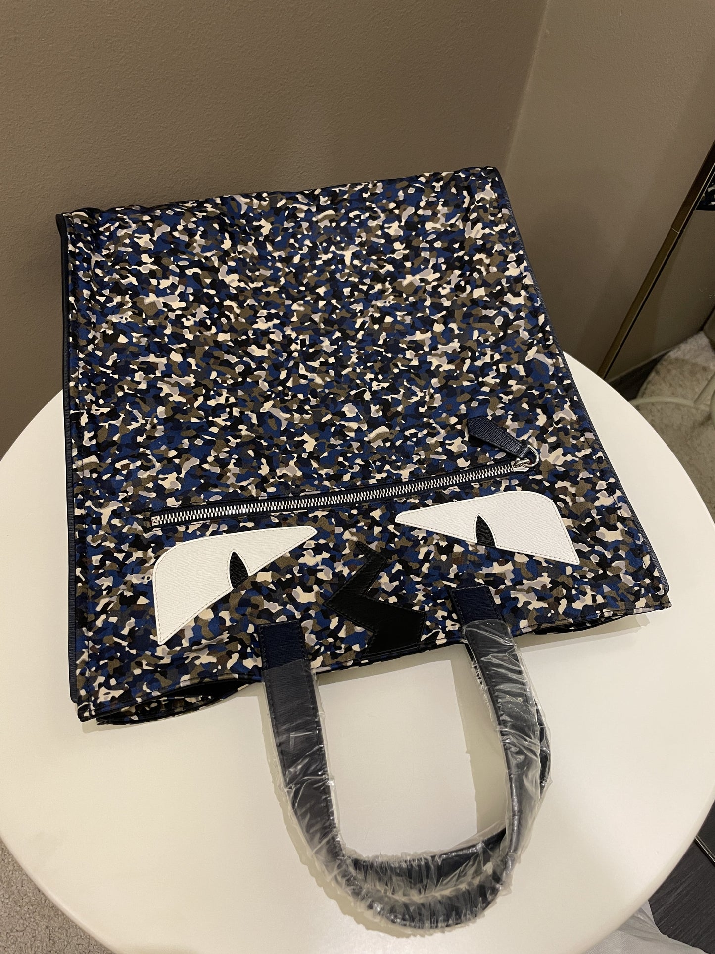 Fendi Printed Monster Tote Bag Navy Nylon