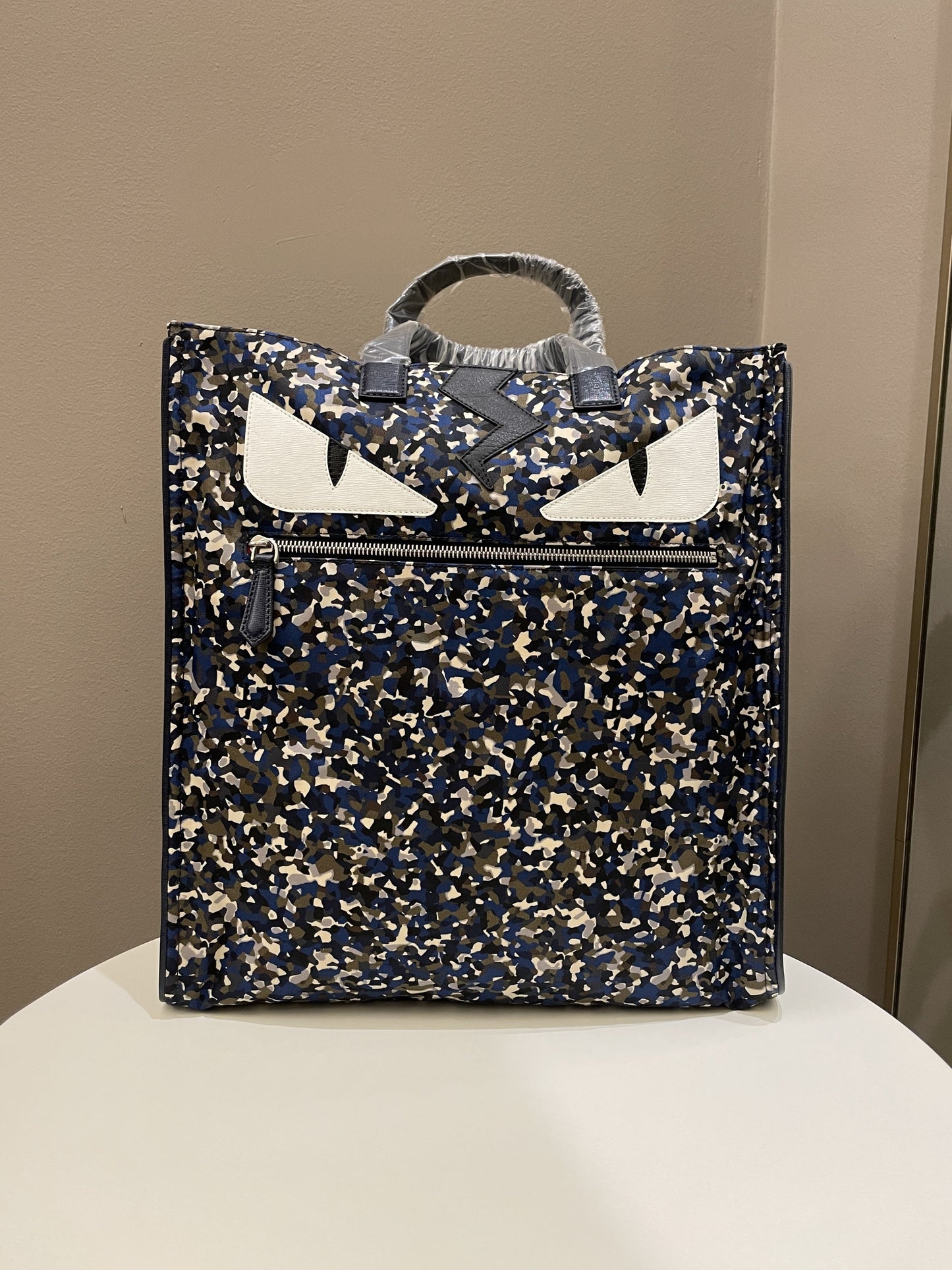 Fendi Printed Monster Tote Bag Navy Nylon