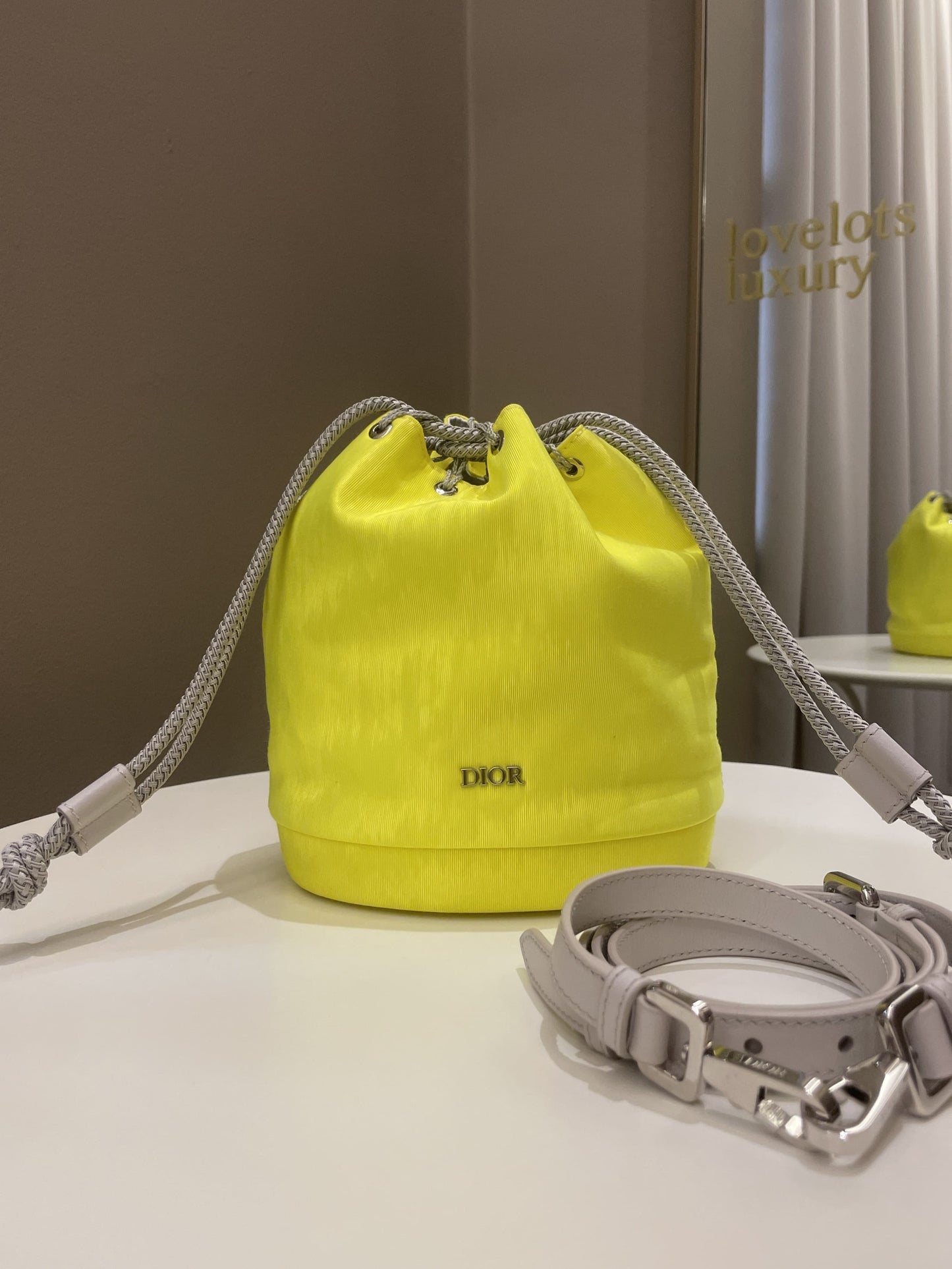 Dior Mini Marine Bucket Bag Yellow Canvas/ Lambskin