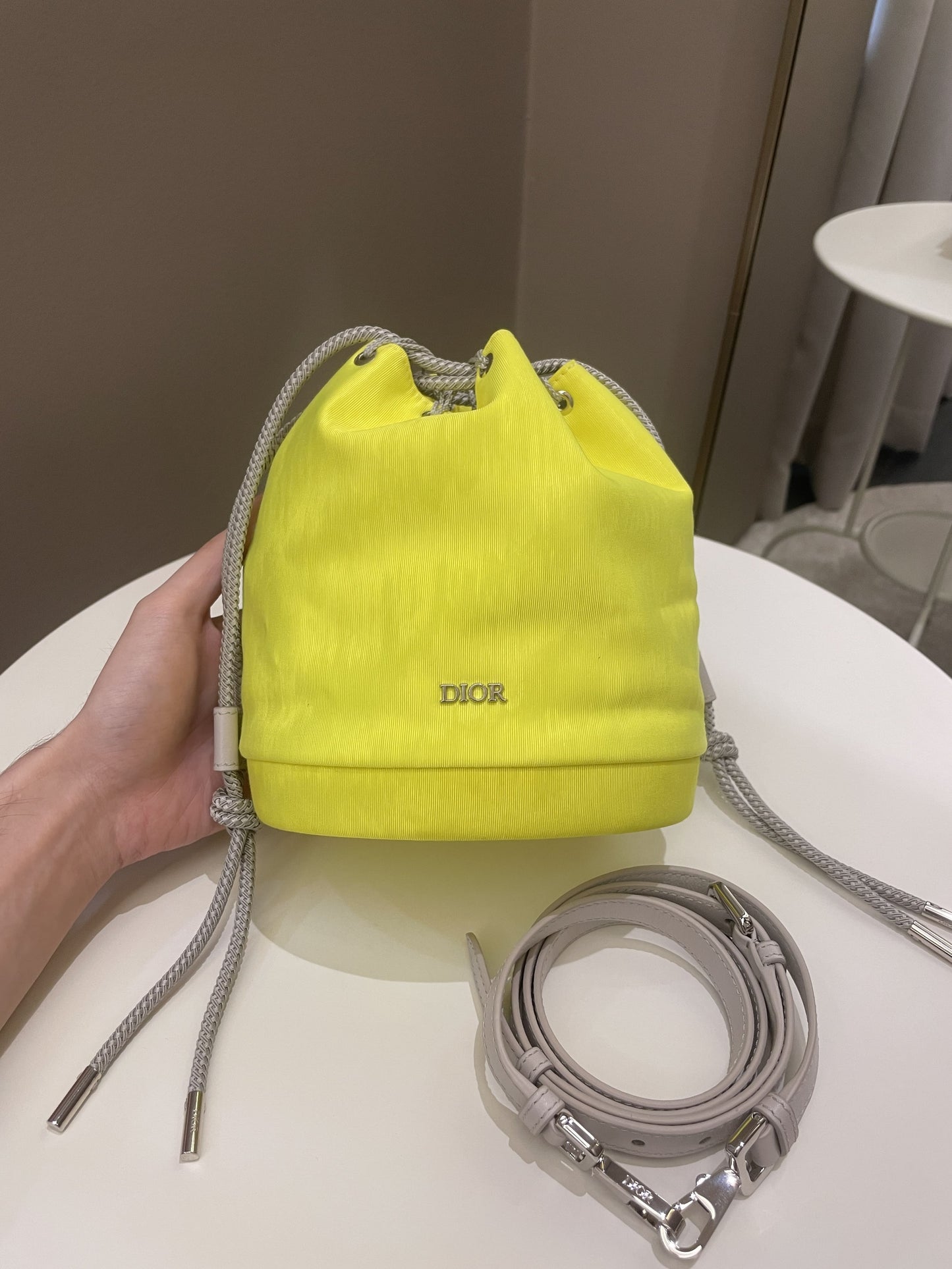 Dior Mini Marine Bucket Bag Yellow Canvas/ Lambskin