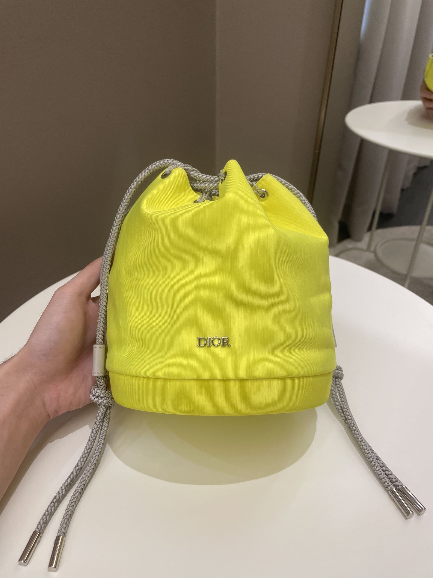 Dior Mini Marine Bucket Bag Yellow Canvas/ Lambskin