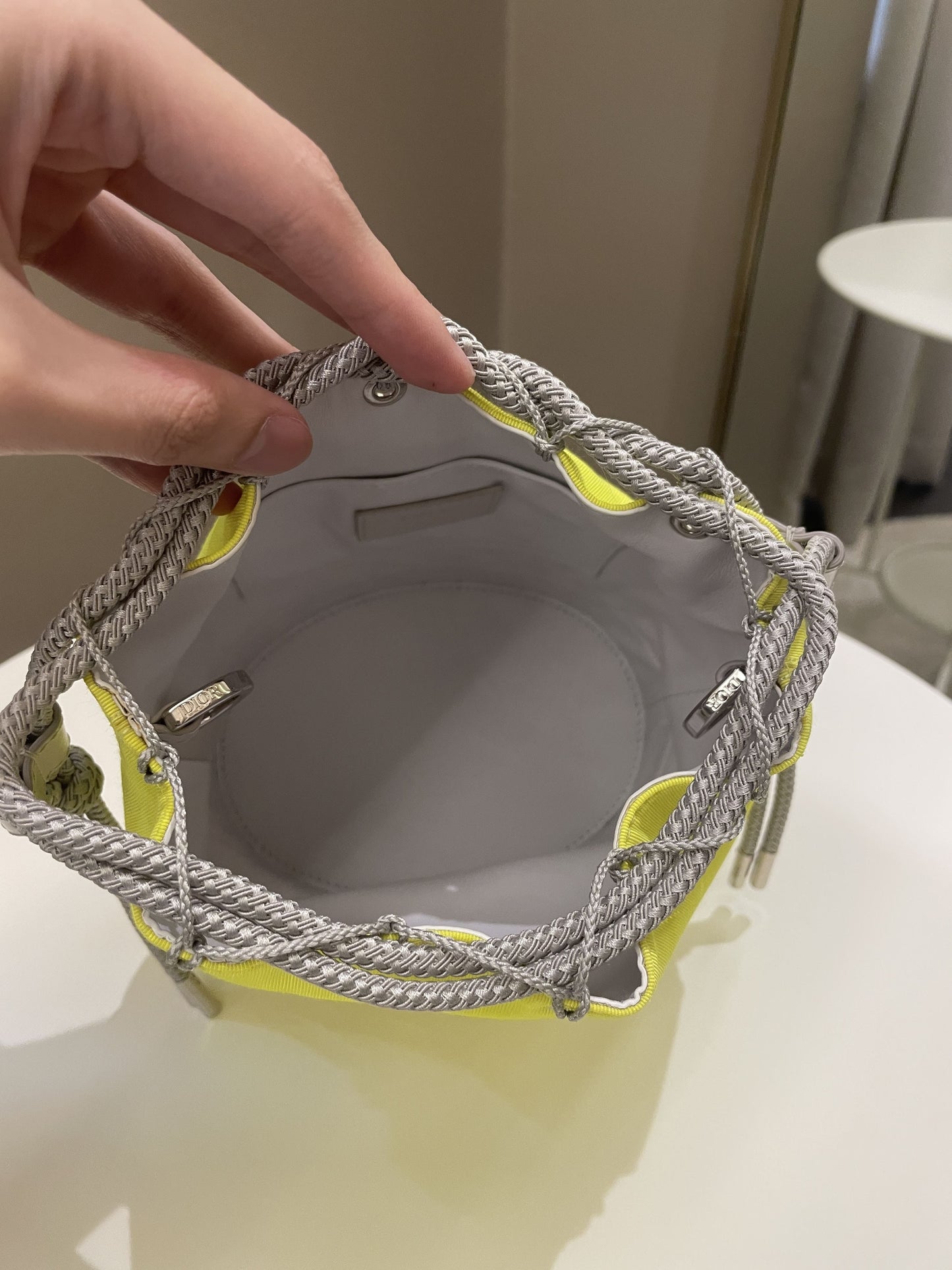 Dior Mini Marine Bucket Bag Yellow Canvas/ Lambskin