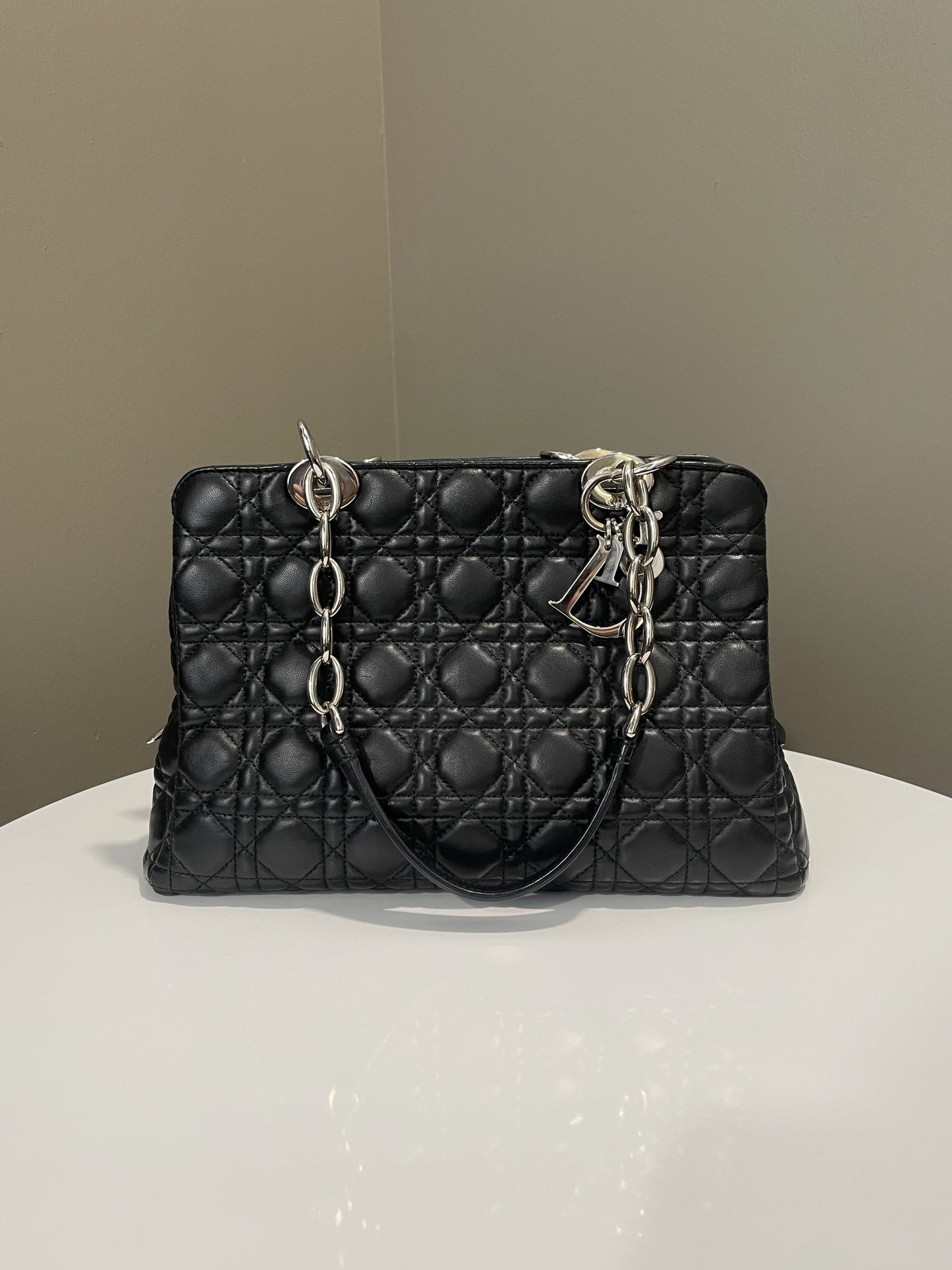 Dior Cannage Shoulder Bag Black Lambskin