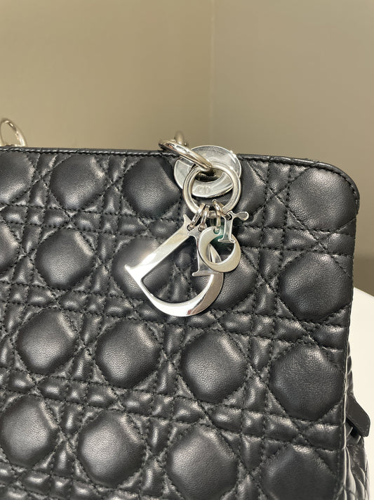 Dior Cannage Shoulder Bag Black Lambskin