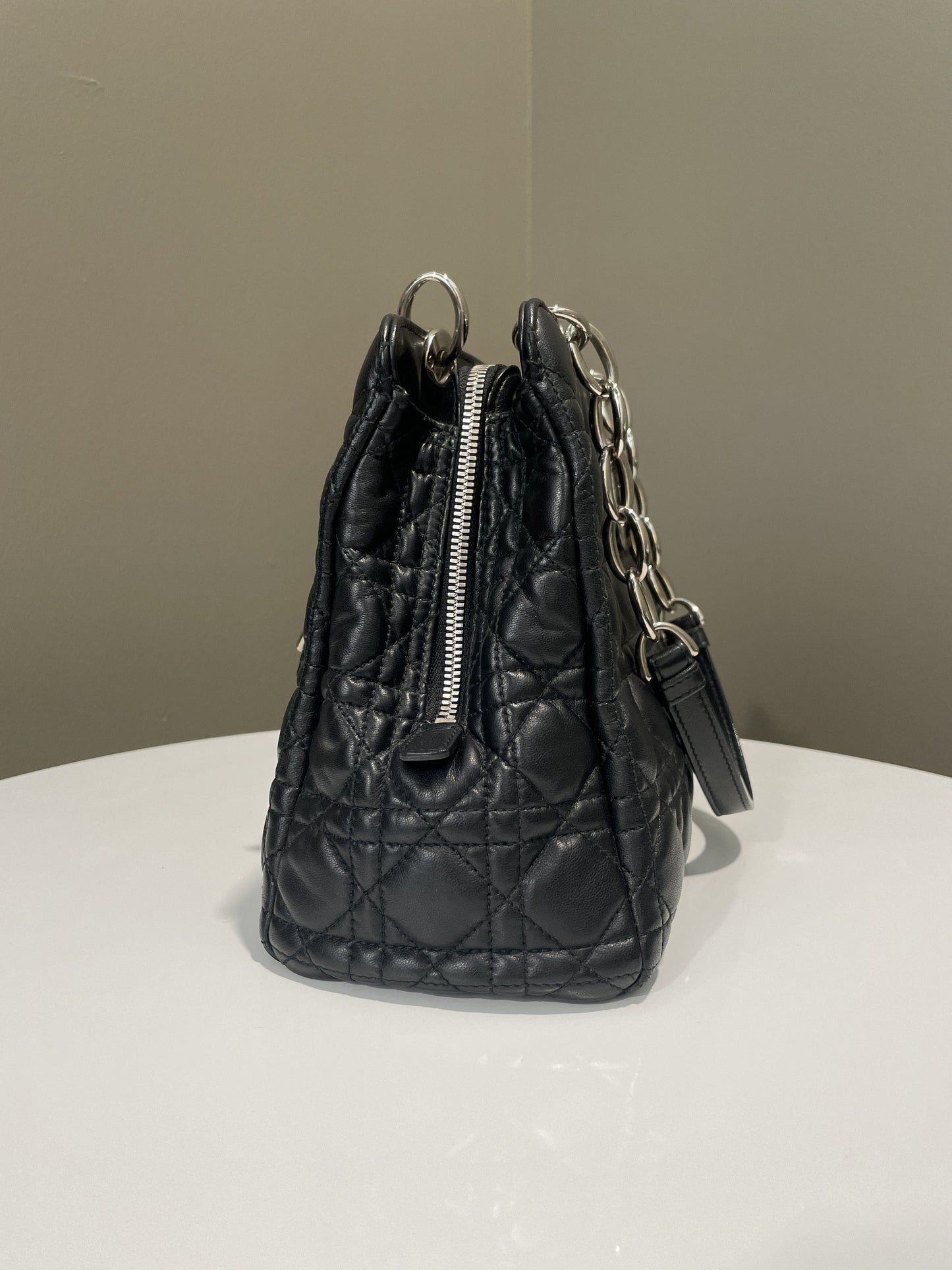 Dior Cannage Shoulder Bag Black Lambskin