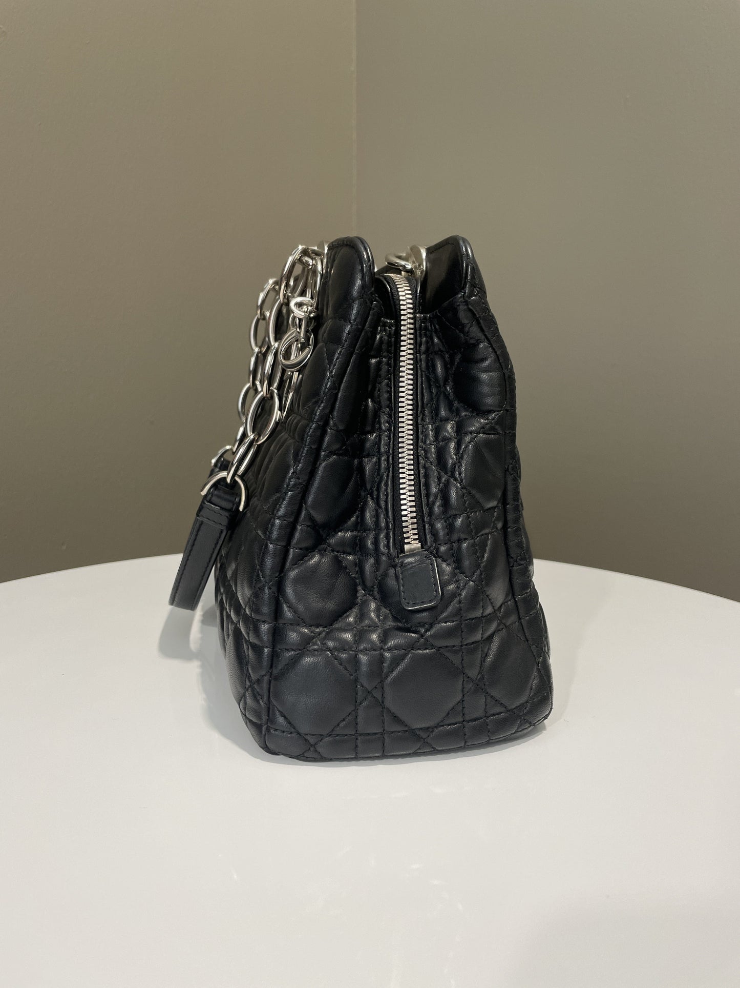 Dior Cannage Shoulder Bag Black Lambskin