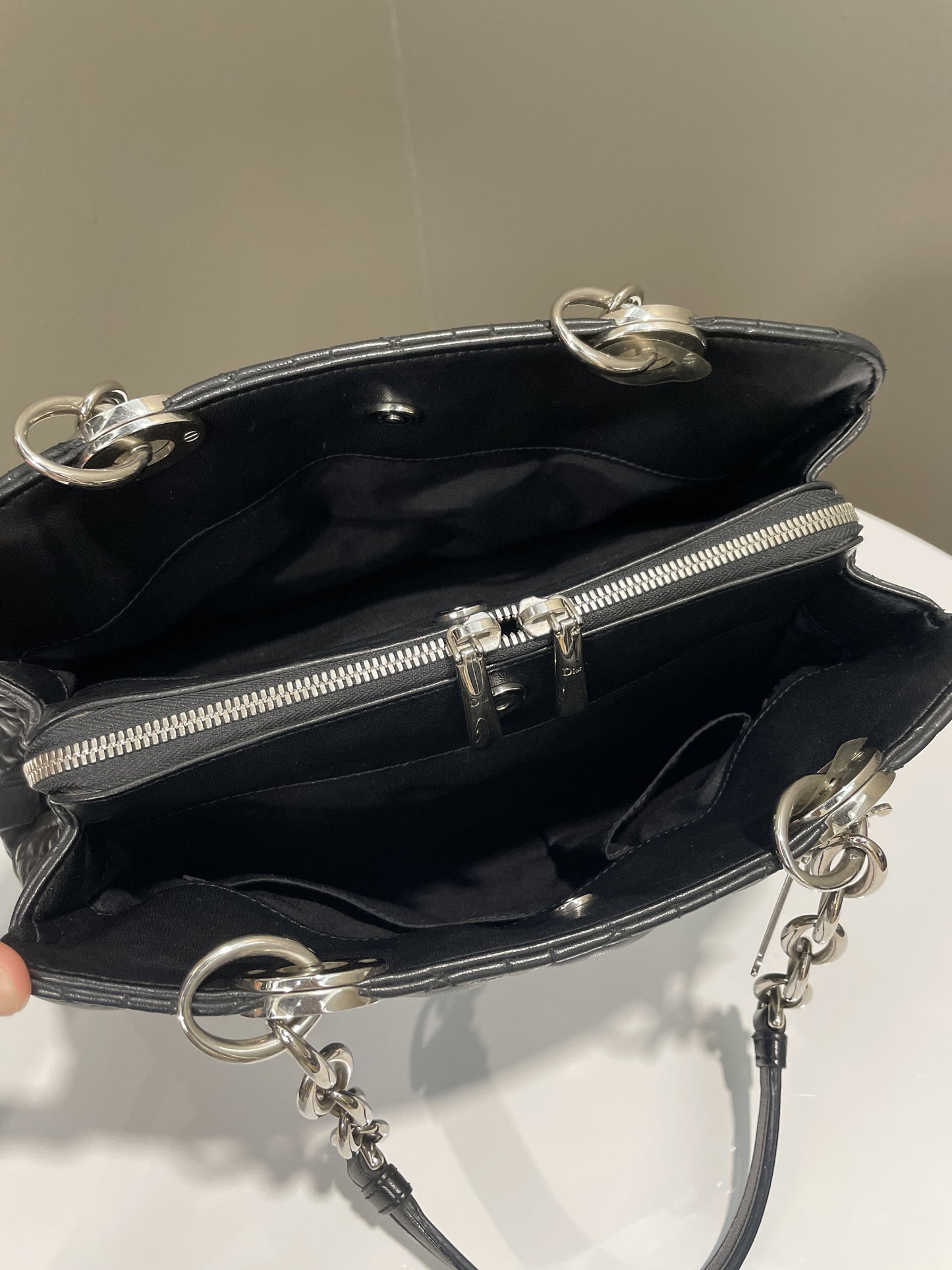 Dior Cannage Shoulder Bag Black Lambskin