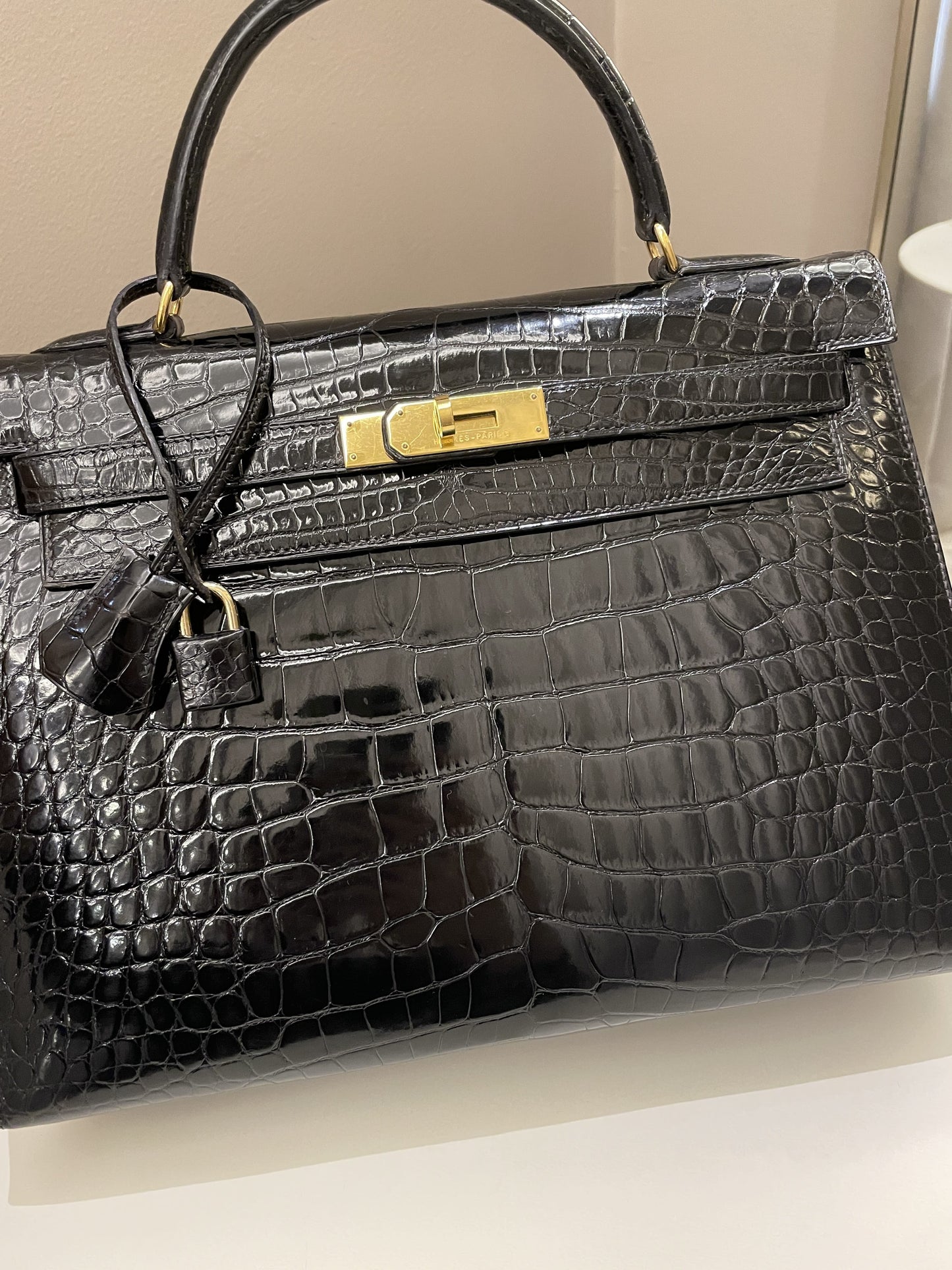 Hermes Kelly Sellier 32 Black Alligator