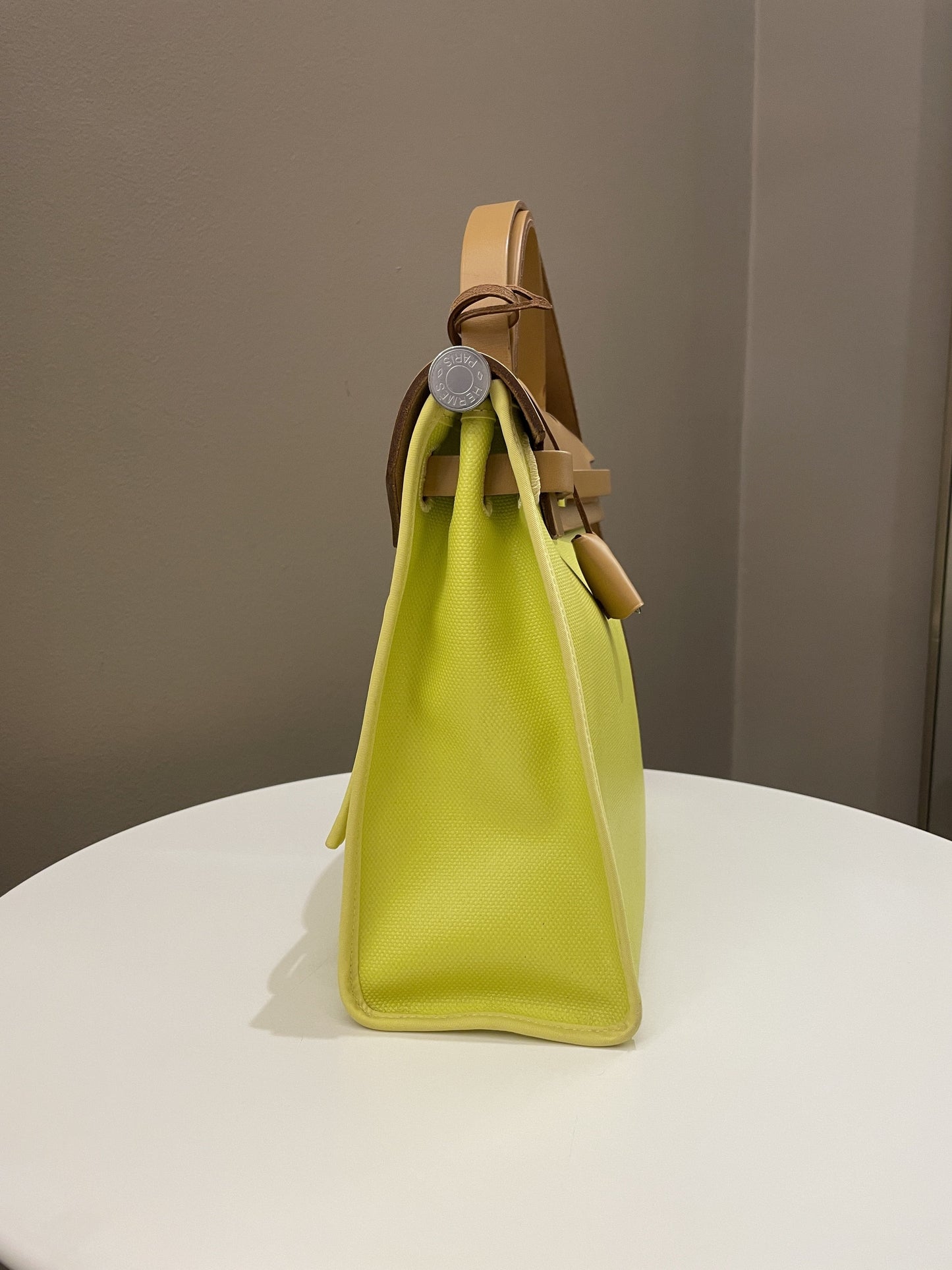 Hermes Herbag Zip 31 Lime coated canvas