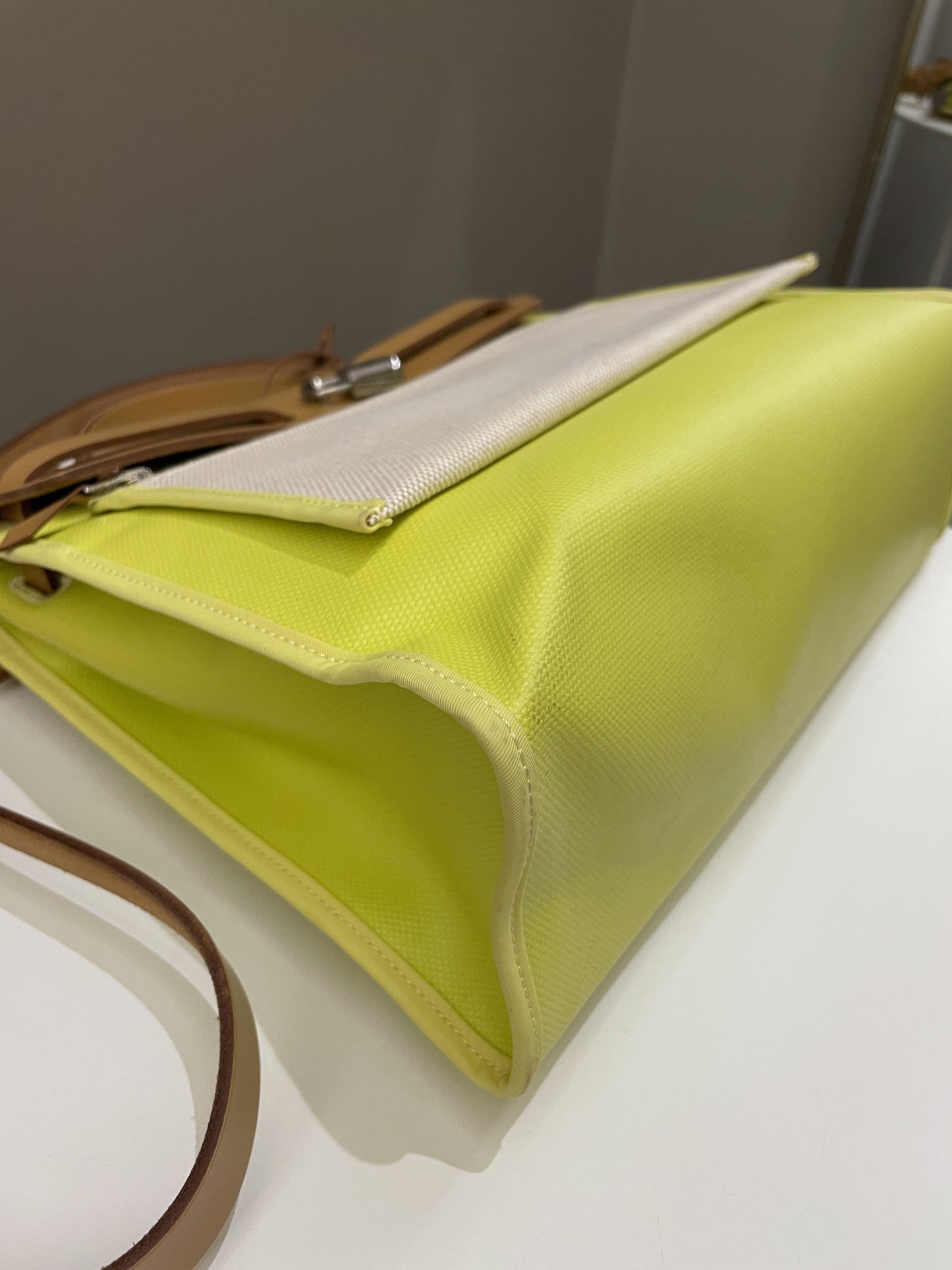 Hermes Herbag Zip 31 Lime coated canvas