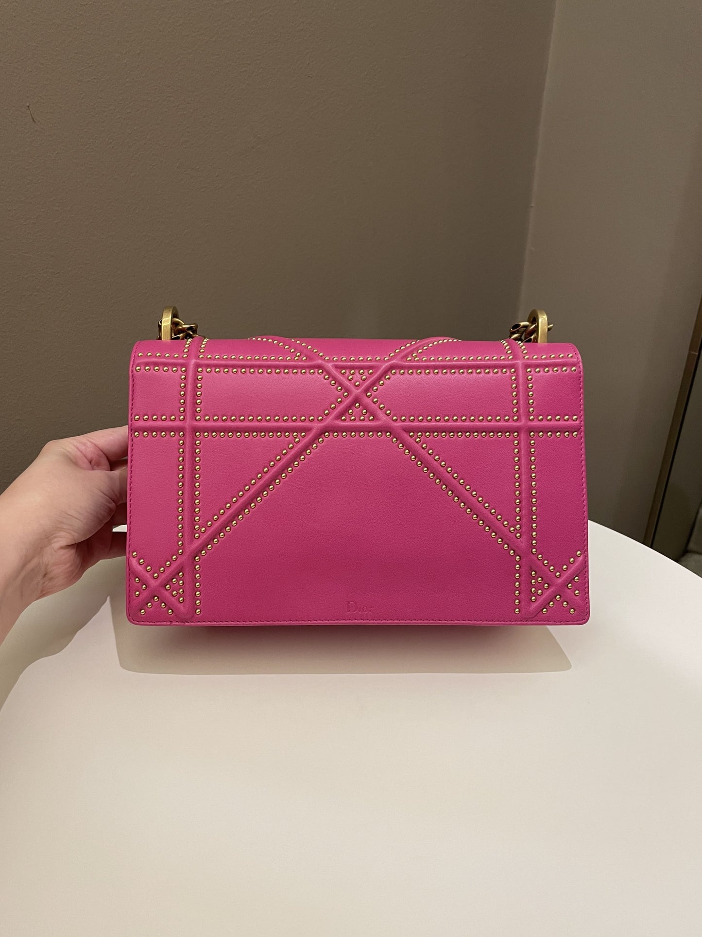 Dior Diorama Studded Flap Bag Rose Fuchsia Matt Calfskin