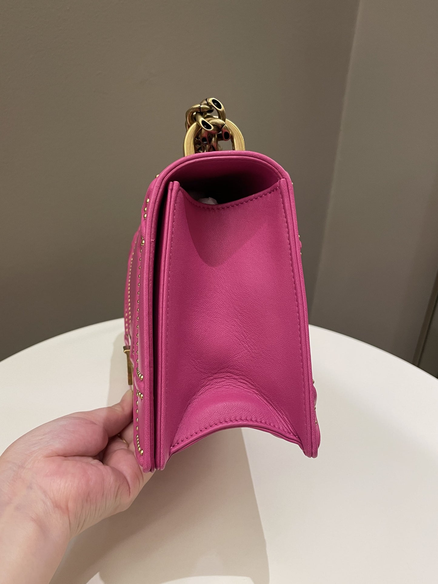 Dior Diorama Studded Flap Bag Rose Fuchsia Matt Calfskin