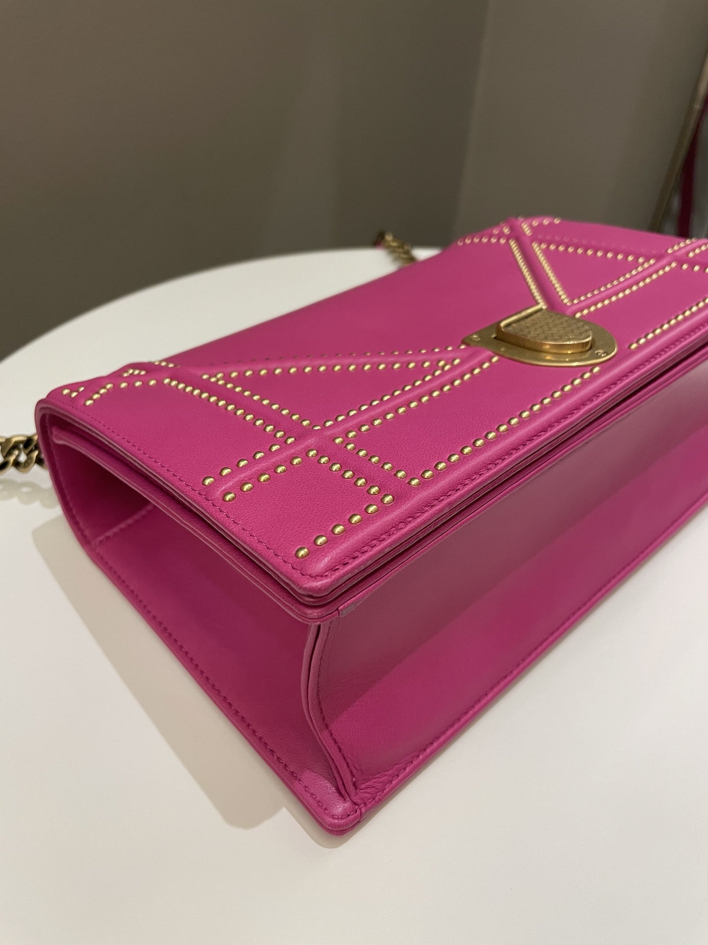 Dior Diorama Studded Flap Bag Rose Fuchsia Matt Calfskin