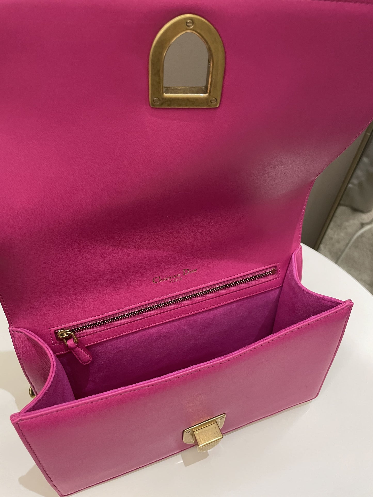 Dior Diorama Studded Flap Bag Rose Fuchsia Matt Calfskin