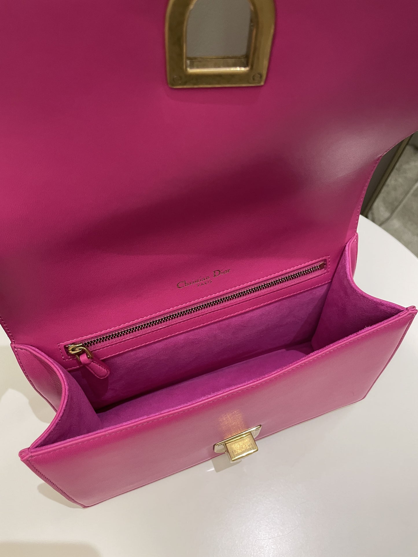 Dior Diorama Studded Flap Bag Rose Fuchsia Matt Calfskin