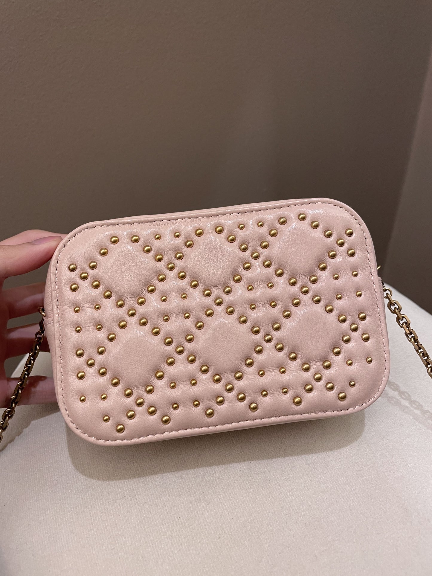 Dior Cannage Studded Lady Dior Camera Bag Powder Beige Lambskin