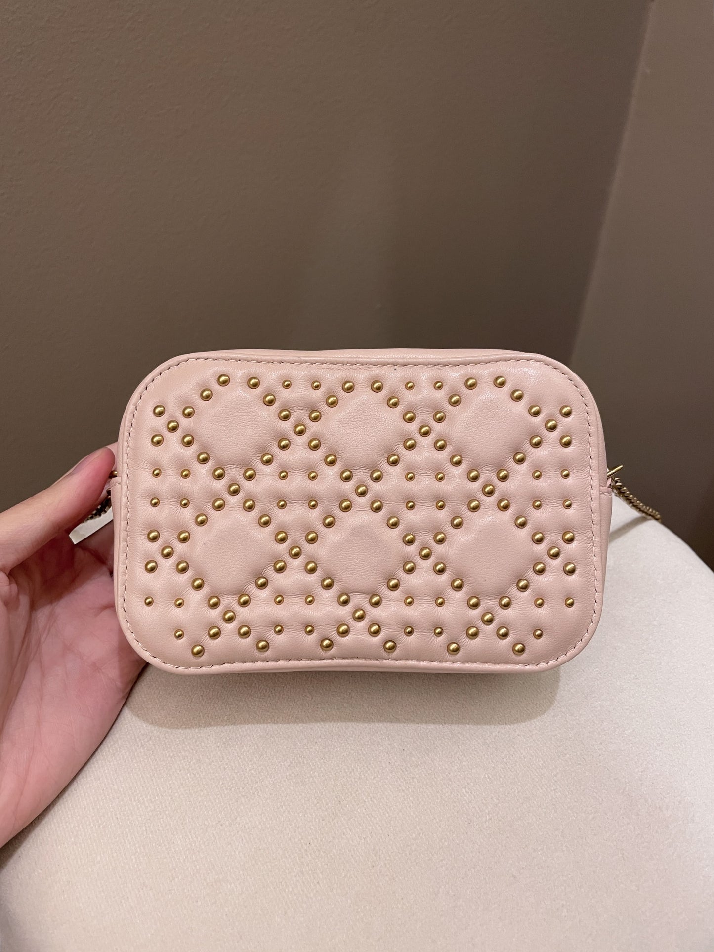 Dior Cannage Studded Lady Dior Camera Bag Powder Beige Lambskin