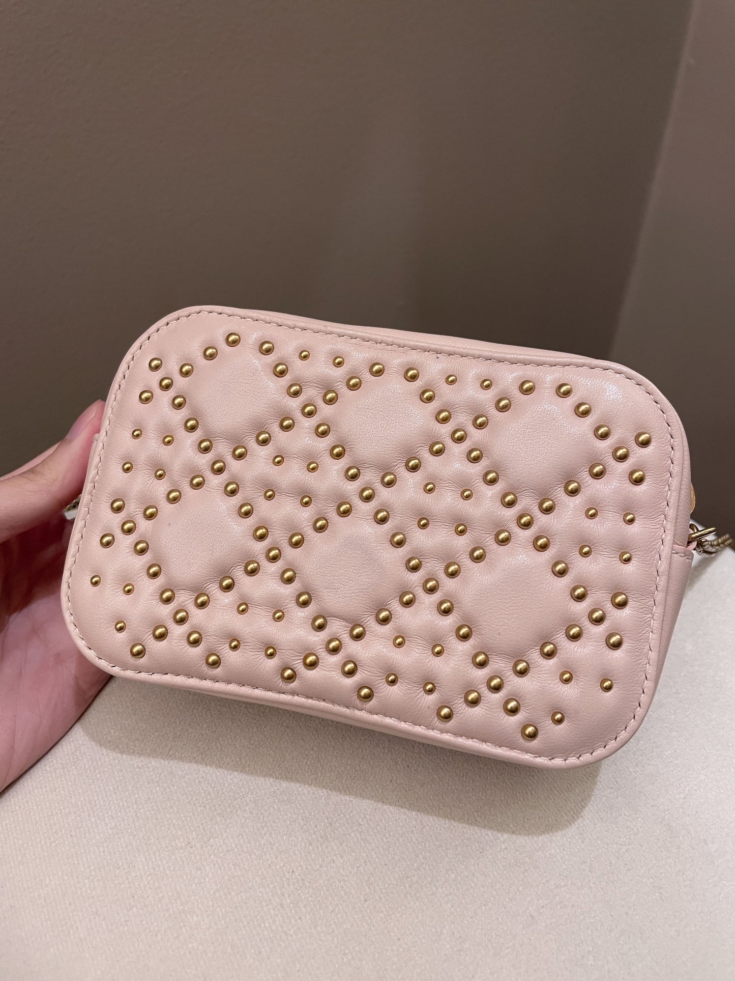 Dior Cannage Studded Lady Dior Camera Bag Powder Beige Lambskin