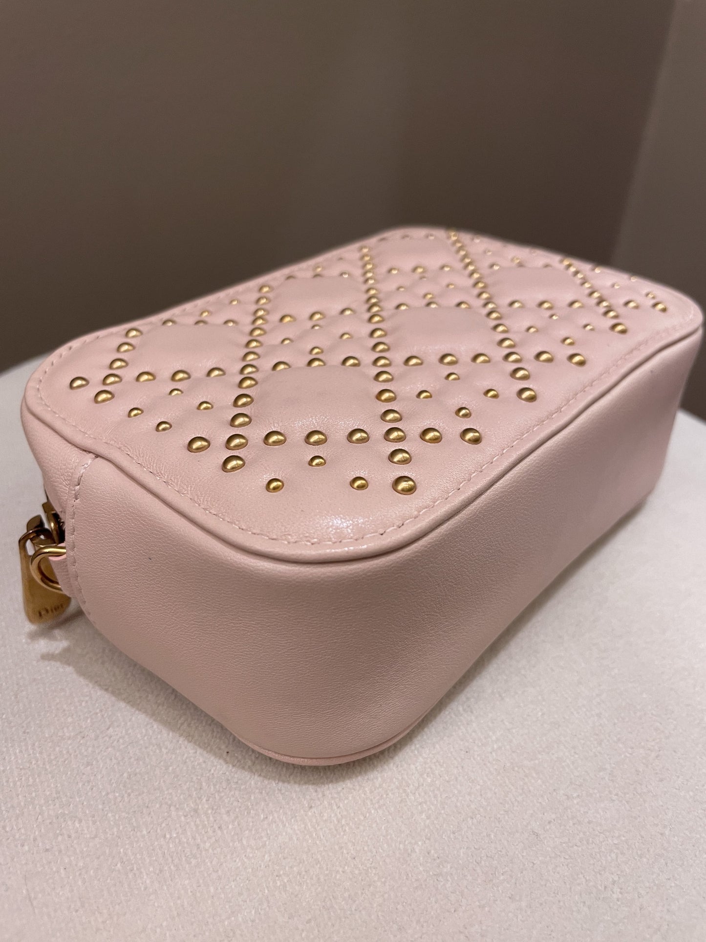 Dior Cannage Studded Lady Dior Camera Bag Powder Beige Lambskin