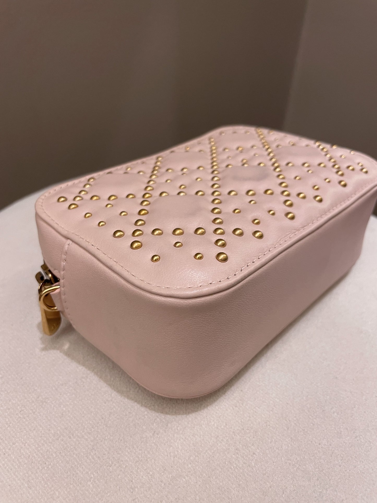 Dior Cannage Studded Lady Dior Camera Bag Powder Beige Lambskin