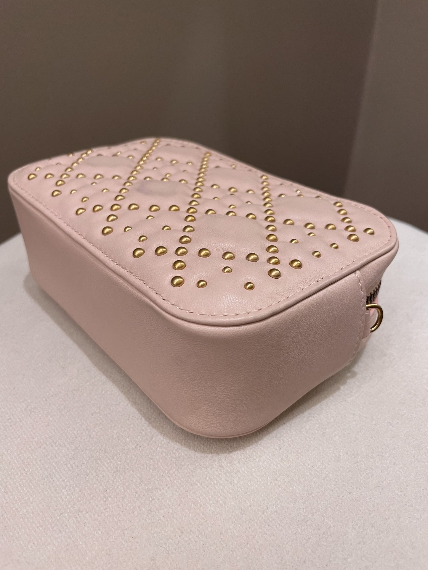 Dior Cannage Studded Lady Dior Camera Bag Powder Beige Lambskin