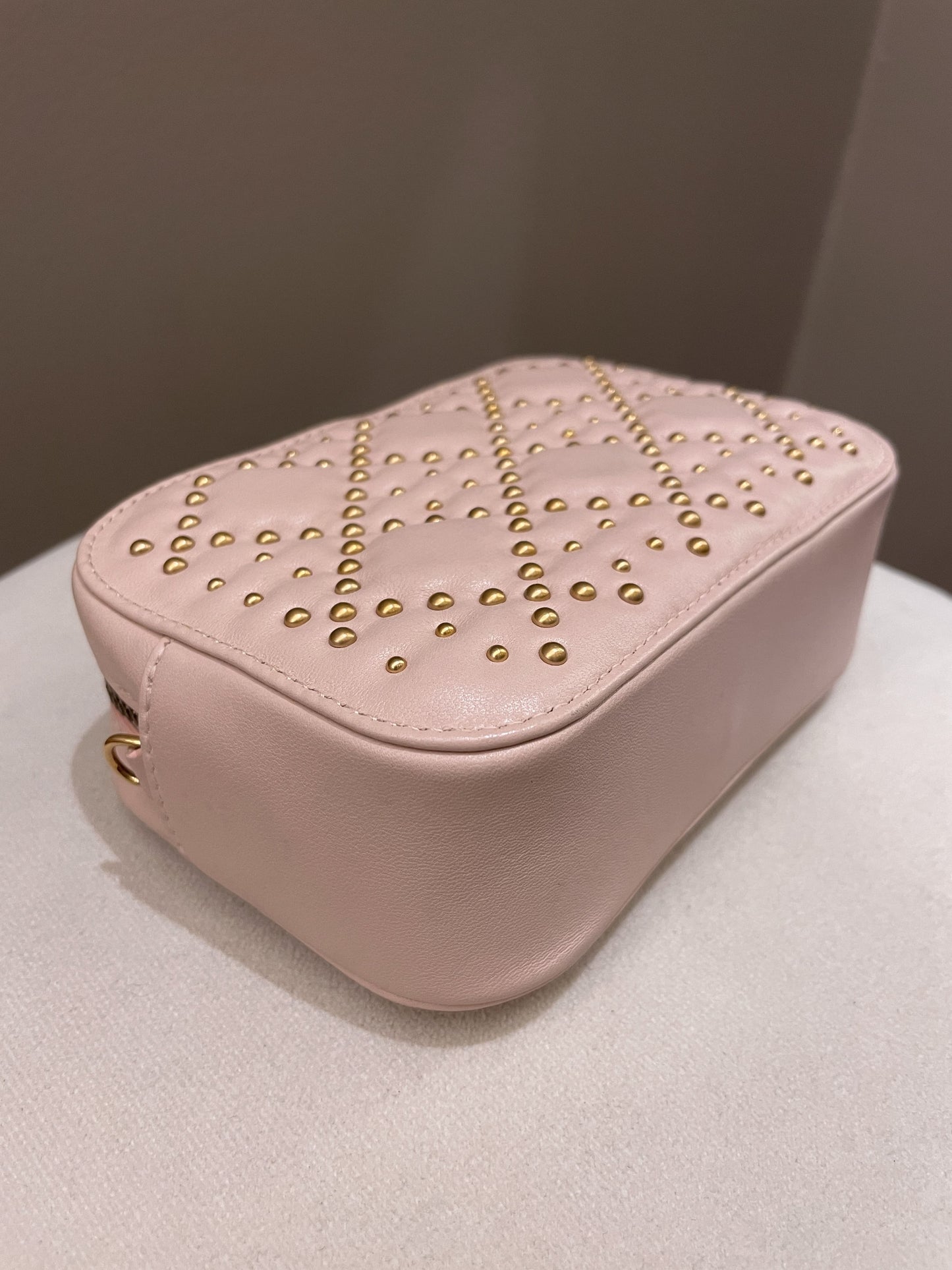 Dior Cannage Studded Lady Dior Camera Bag Powder Beige Lambskin