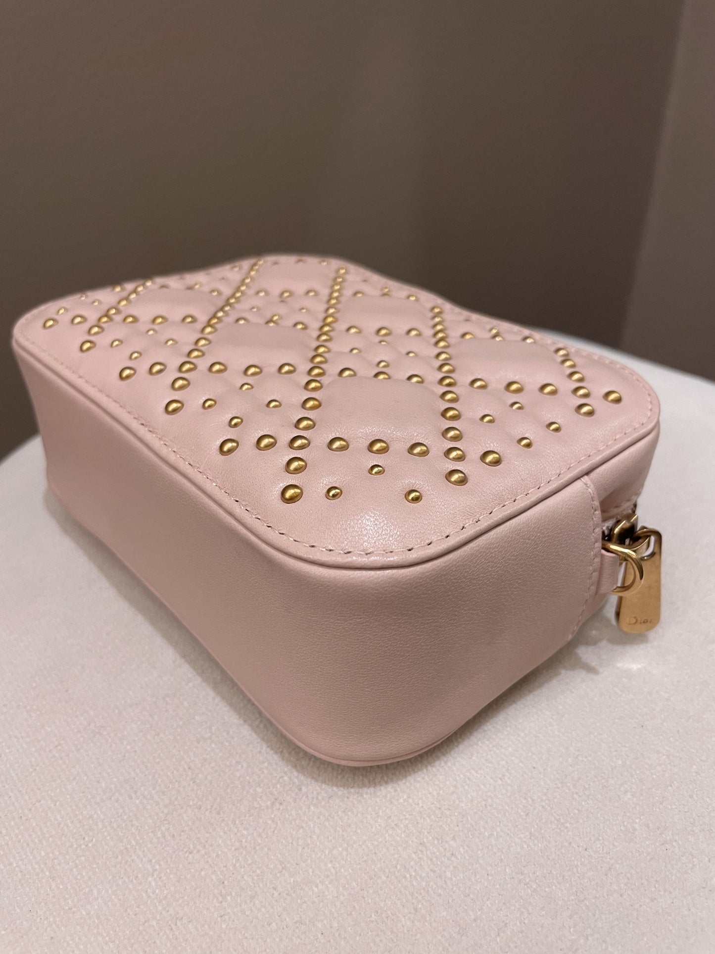 Dior Cannage Studded Lady Dior Camera Bag Powder Beige Lambskin