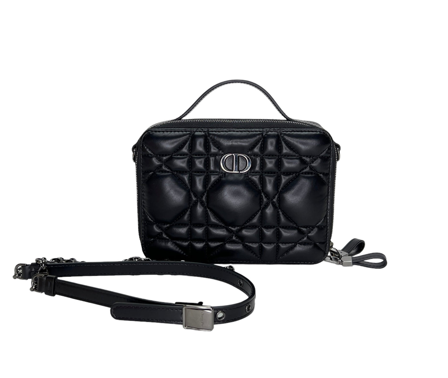 Caro Box Black Crossbody Bag in Lambskin, Silver hardware