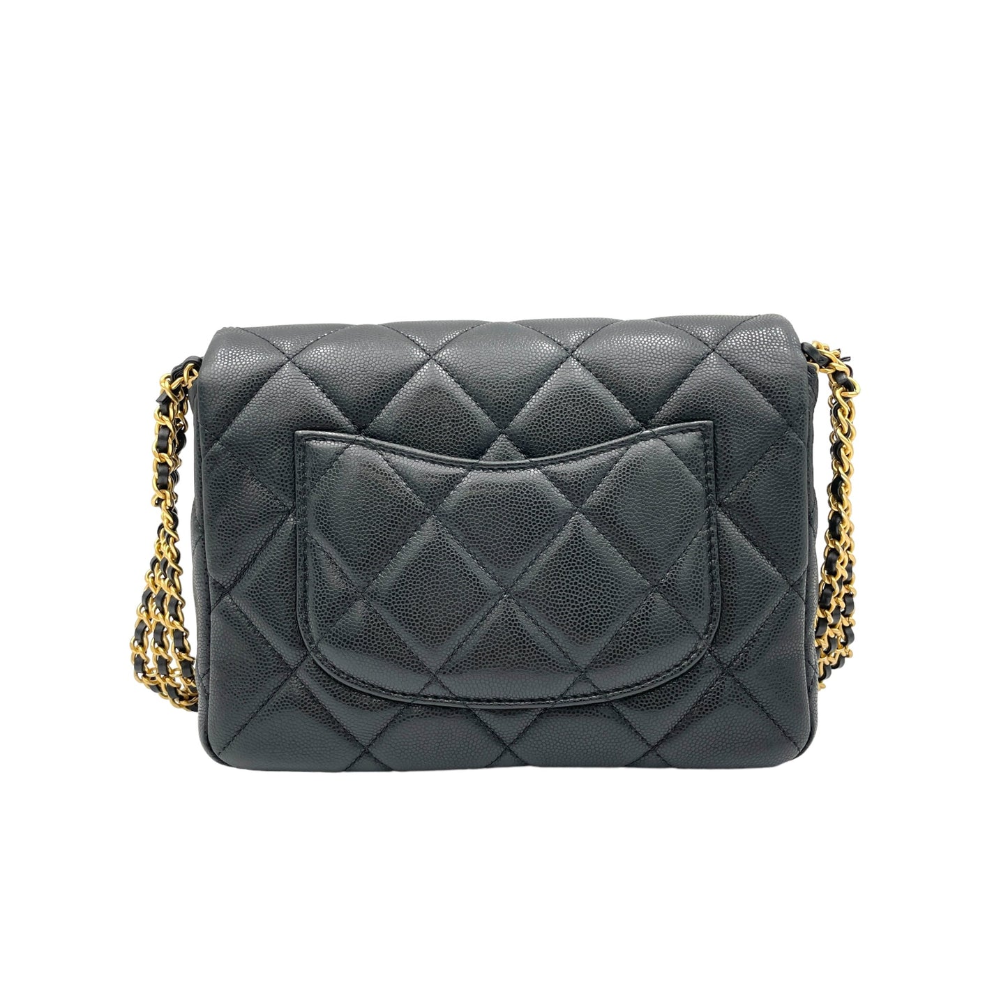 Square Quilt Black Crossbody Bag in Caviar Leather, Gold hardware