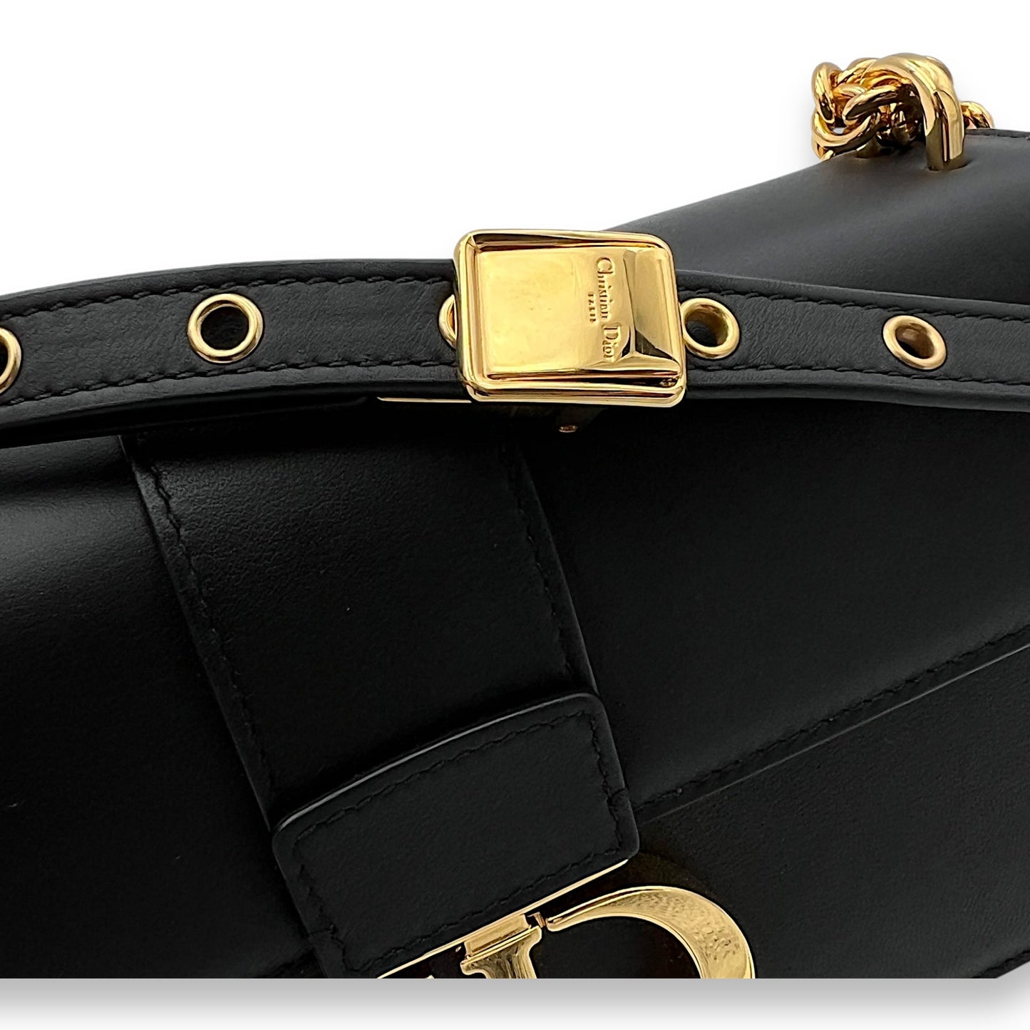 30 Montaigne East West Black Crossbody Bag in Calfskin, Gold hardware