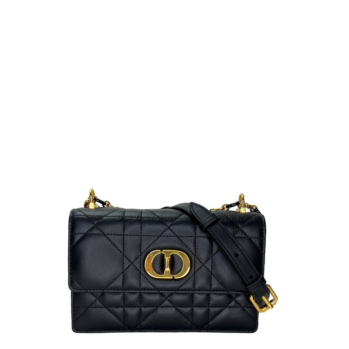 Miss Caro Black Crossbody Bag in Calfskin, Gold hardware