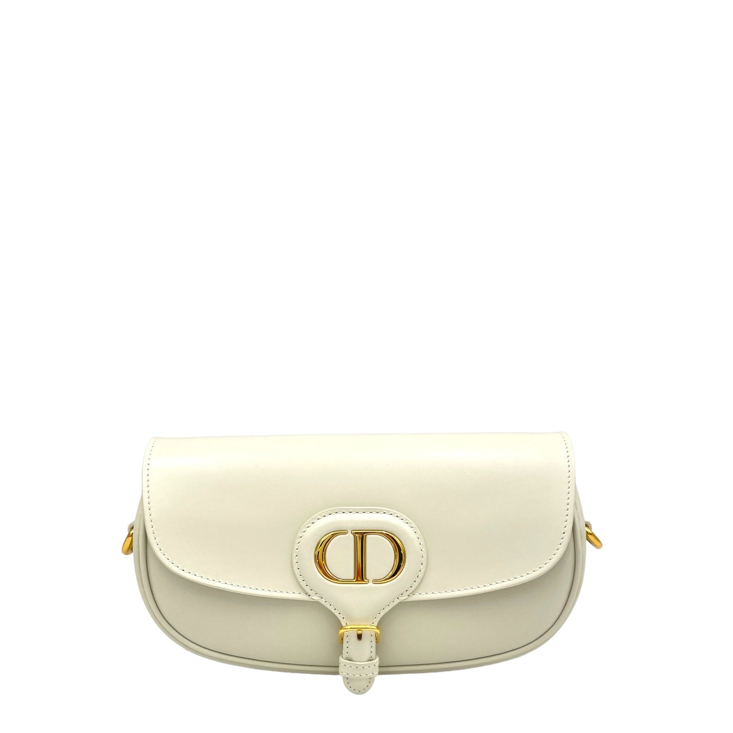 Bobby East West White Crossbody Bag in Calfskin, Gold hardware