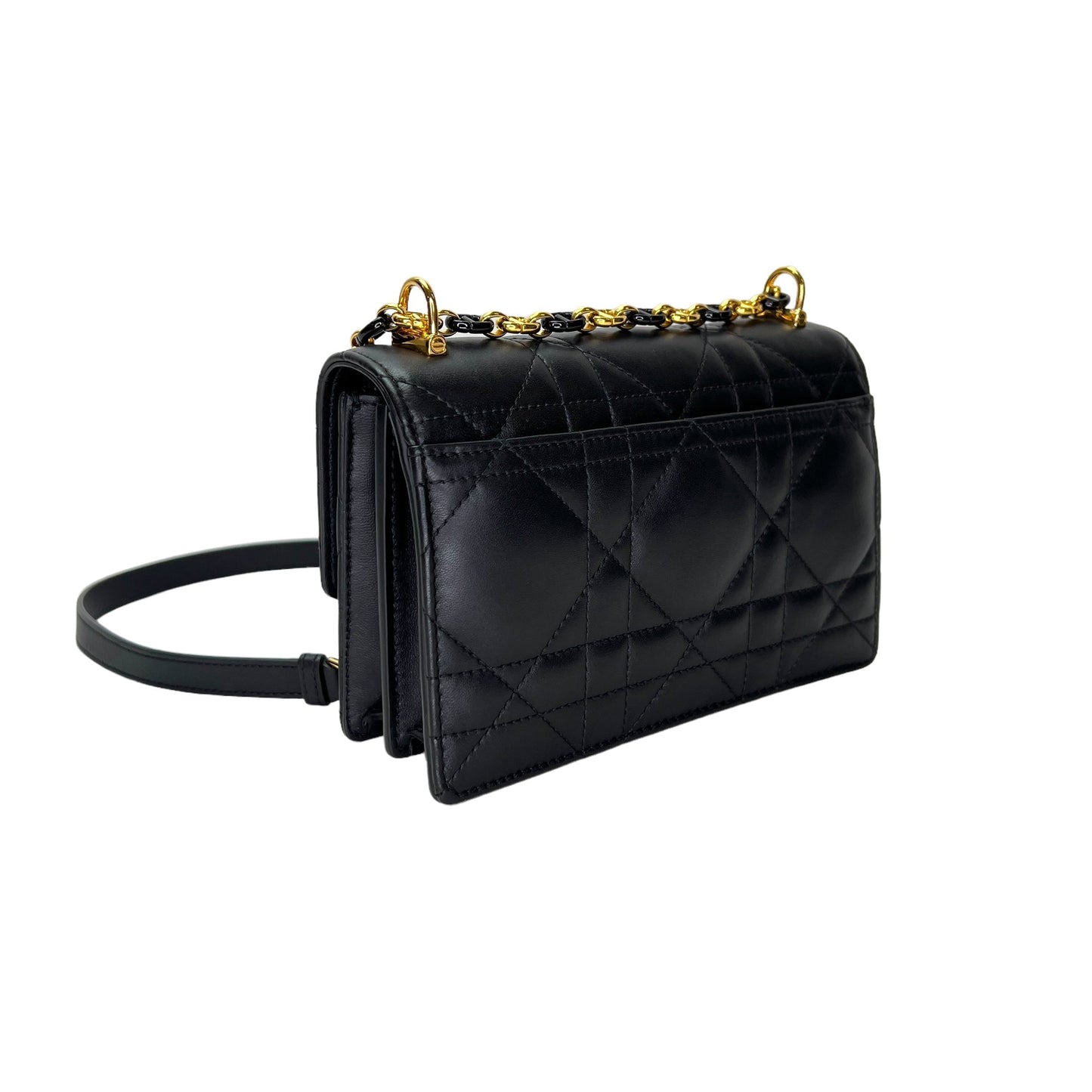 Miss Caro Black Crossbody Bag in Calfskin, Gold hardware