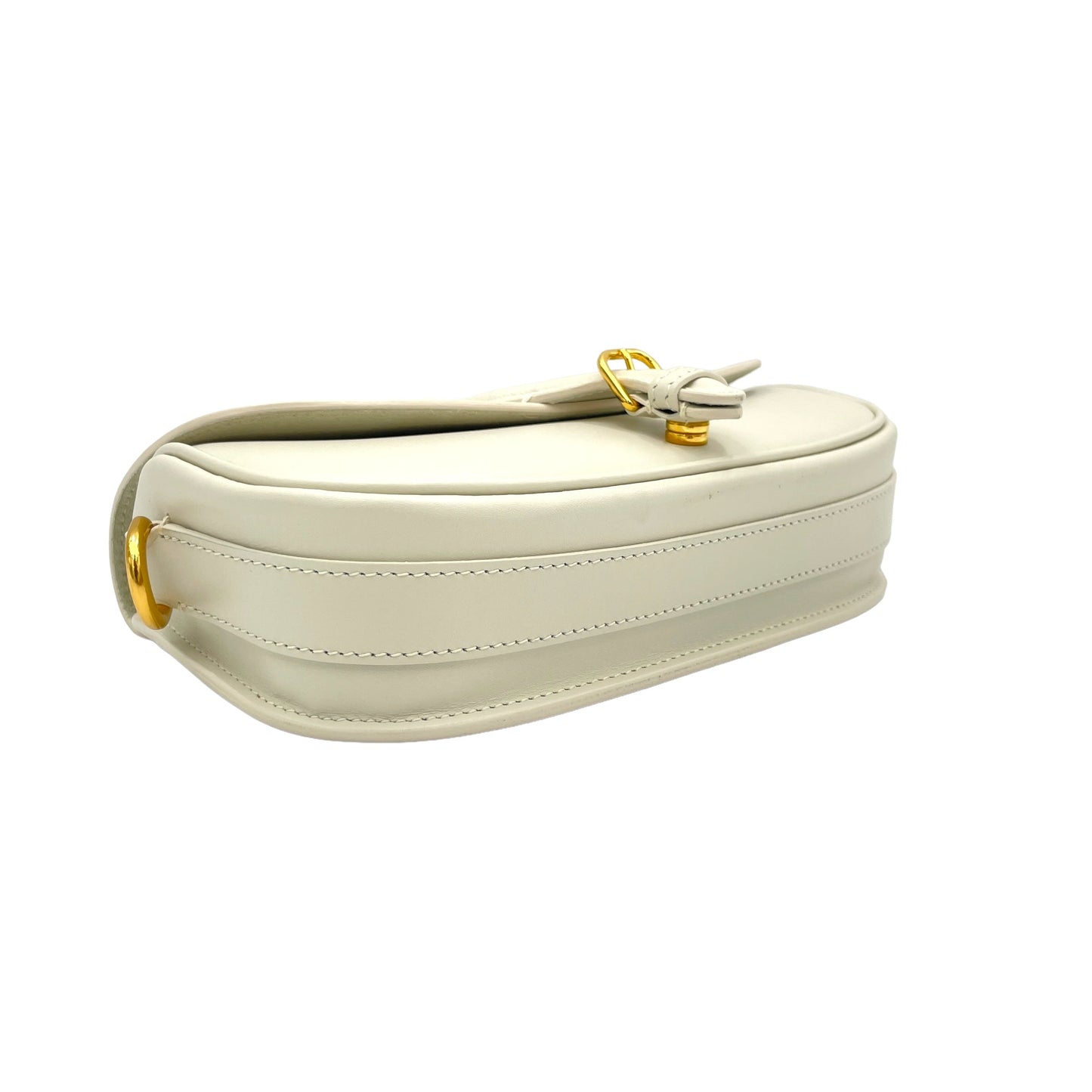 Bobby East West White Crossbody Bag in Calfskin, Gold hardware