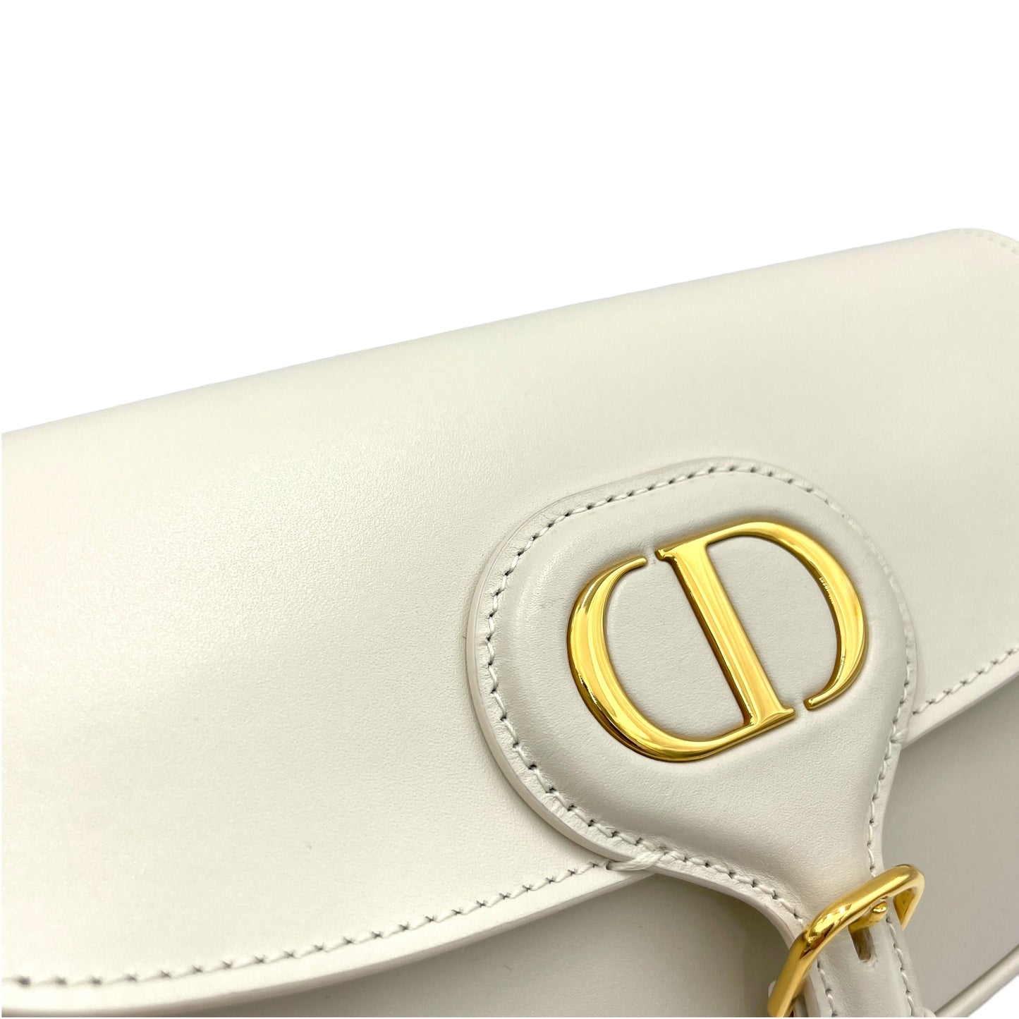 Bobby East West White Crossbody Bag in Calfskin, Gold hardware